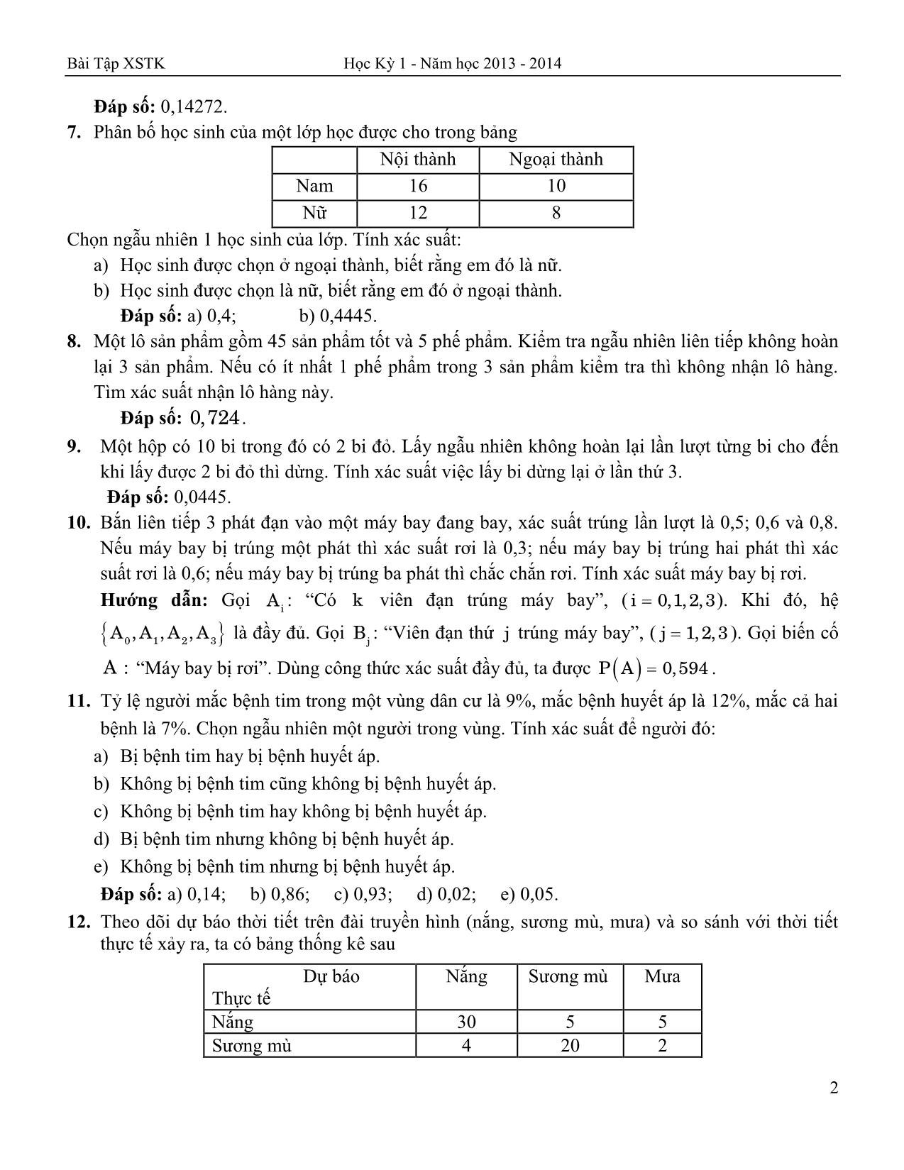 Bài tập môn học Xác suất thống kê trang 2