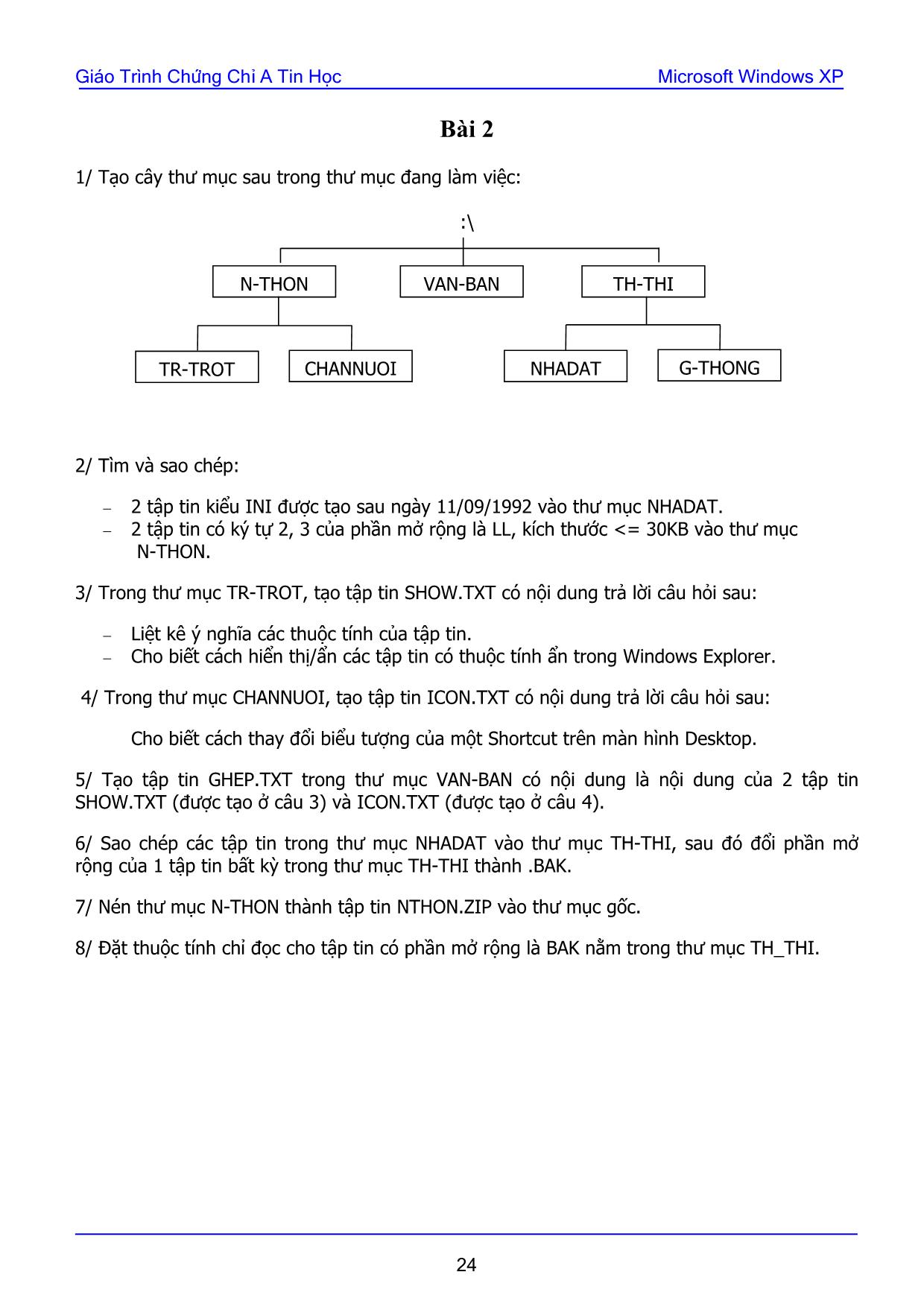 Bài tập thực hành Microsoft Windows XP trang 2