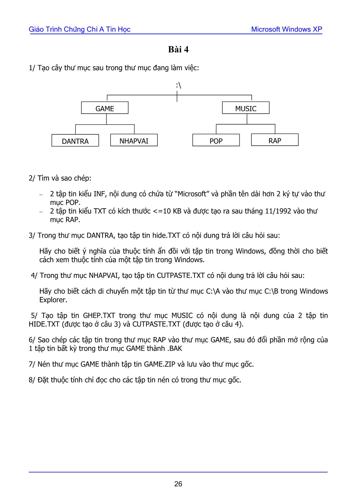Bài tập thực hành Microsoft Windows XP trang 4