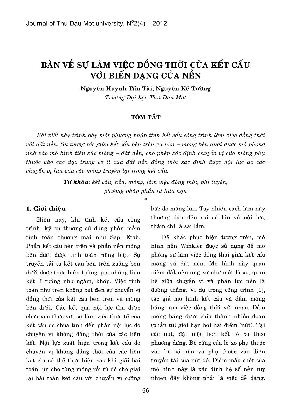 Bàn về sự làm việc đồng thời của kết cấu với biến dạng của nền trang 1