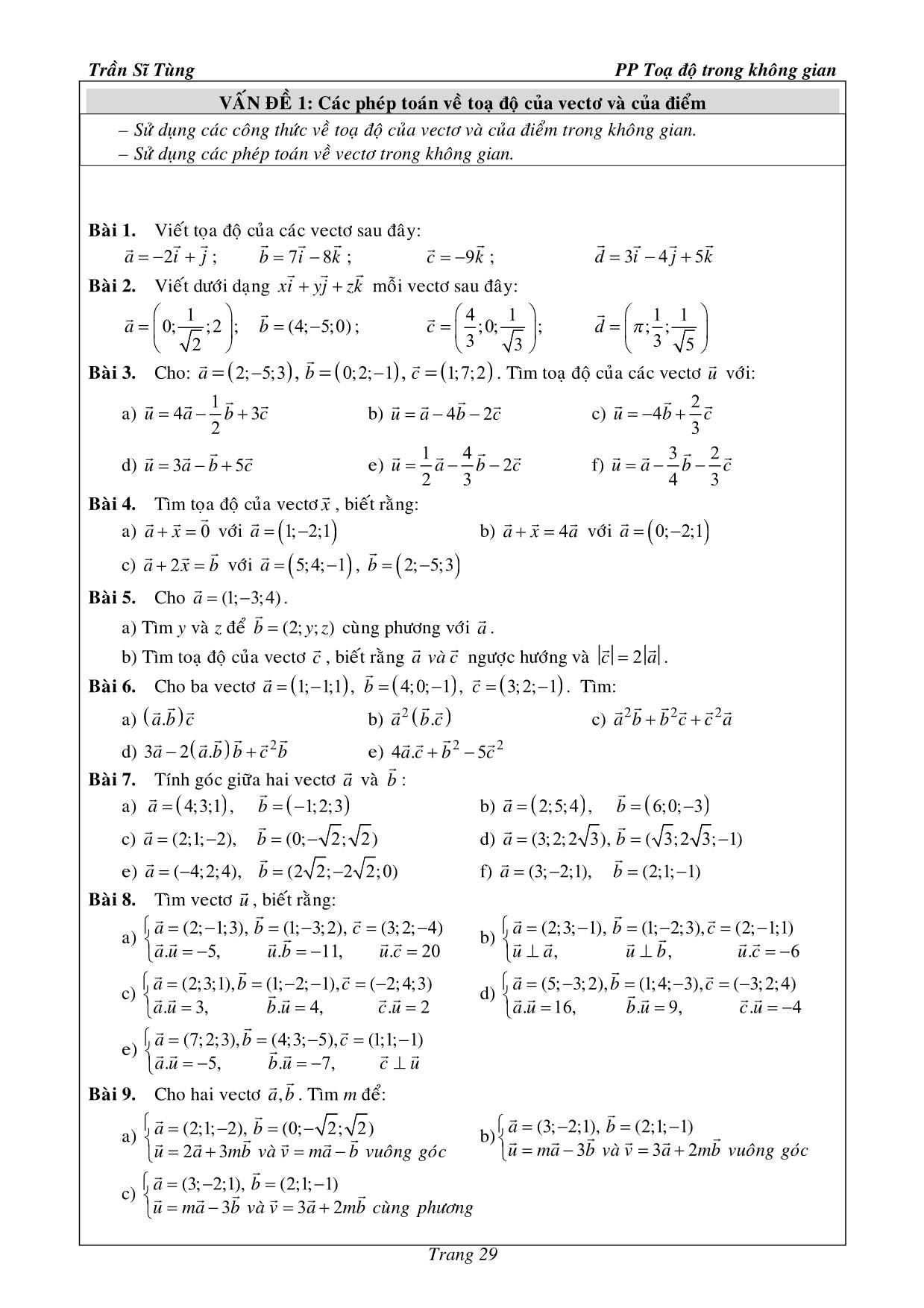 Bfai tập Hình học Lớp 12 - Phương pháp tọa độ trong không gian trang 5