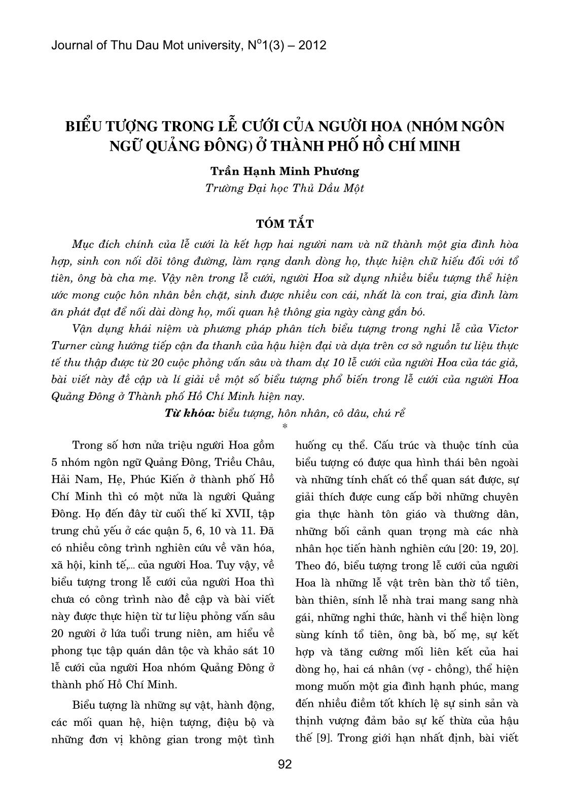 Biểu tượng trong lễ cưới của người hoa (nhóm ngôn ngữ Quảng Đông) ở thành phố Hồ Chí Minh trang 1