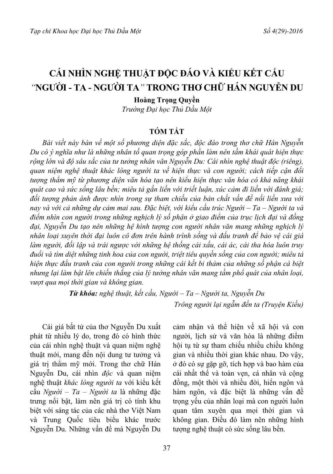 Cái nhìn nghệ thuật độc đáo và kiểu kết cấu “Người - Ta - Người ta” trong thơ chữ Hán Nguyễn Du trang 1