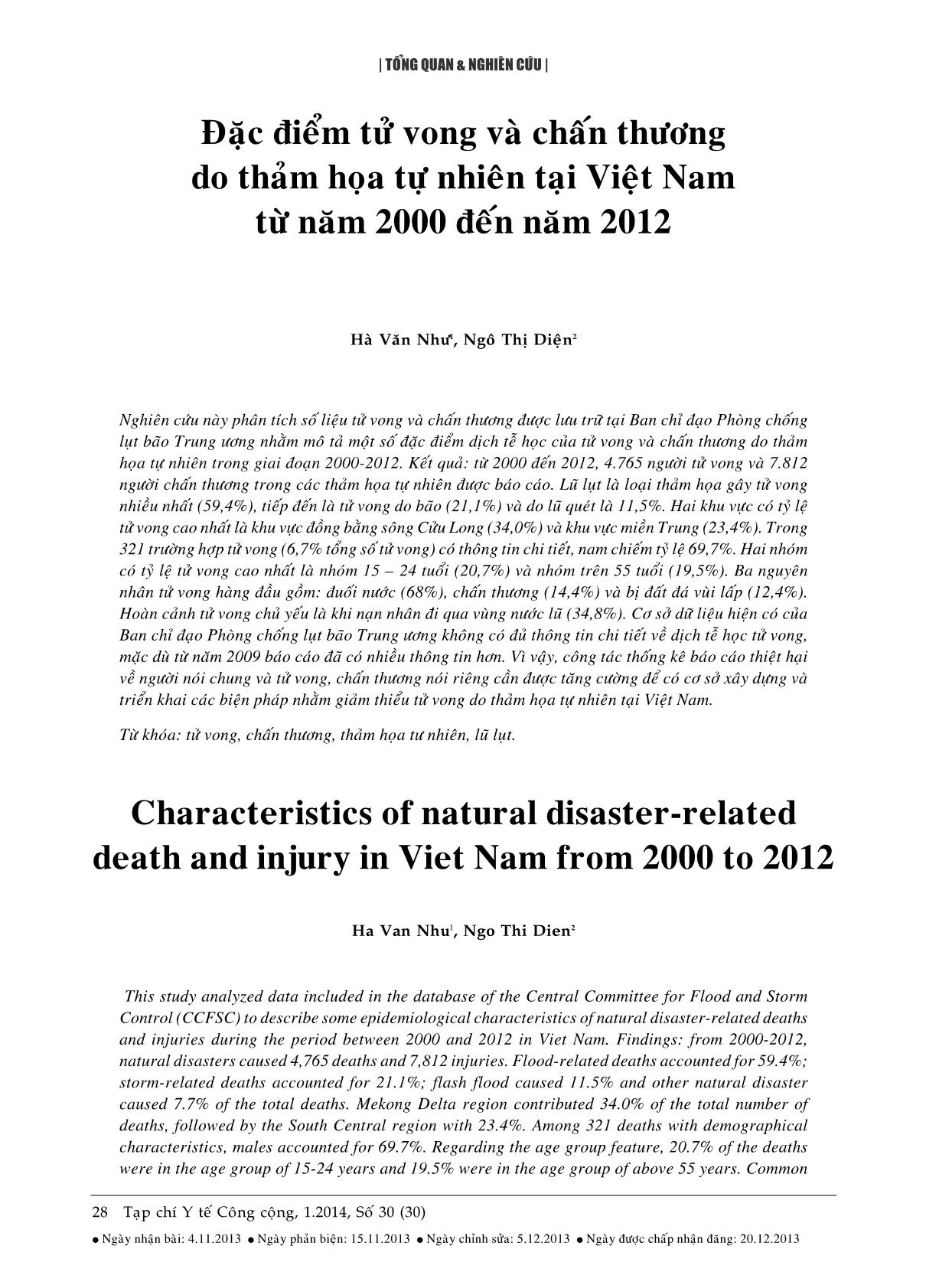 Đặc điểm tử vong và chấn thương do thảm họa tự nhiên tại Việt Nam từ năm 2000 đến năm 2012 trang 1