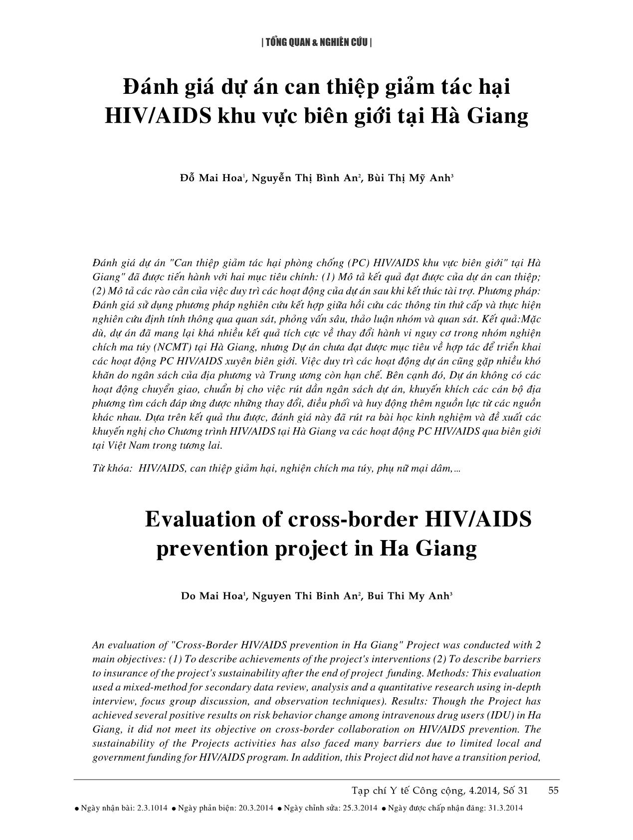 Đánh giá dự án can thiệp giảm tác hại HIV/AIDS khu vực biên giới tại Hà Giang trang 1