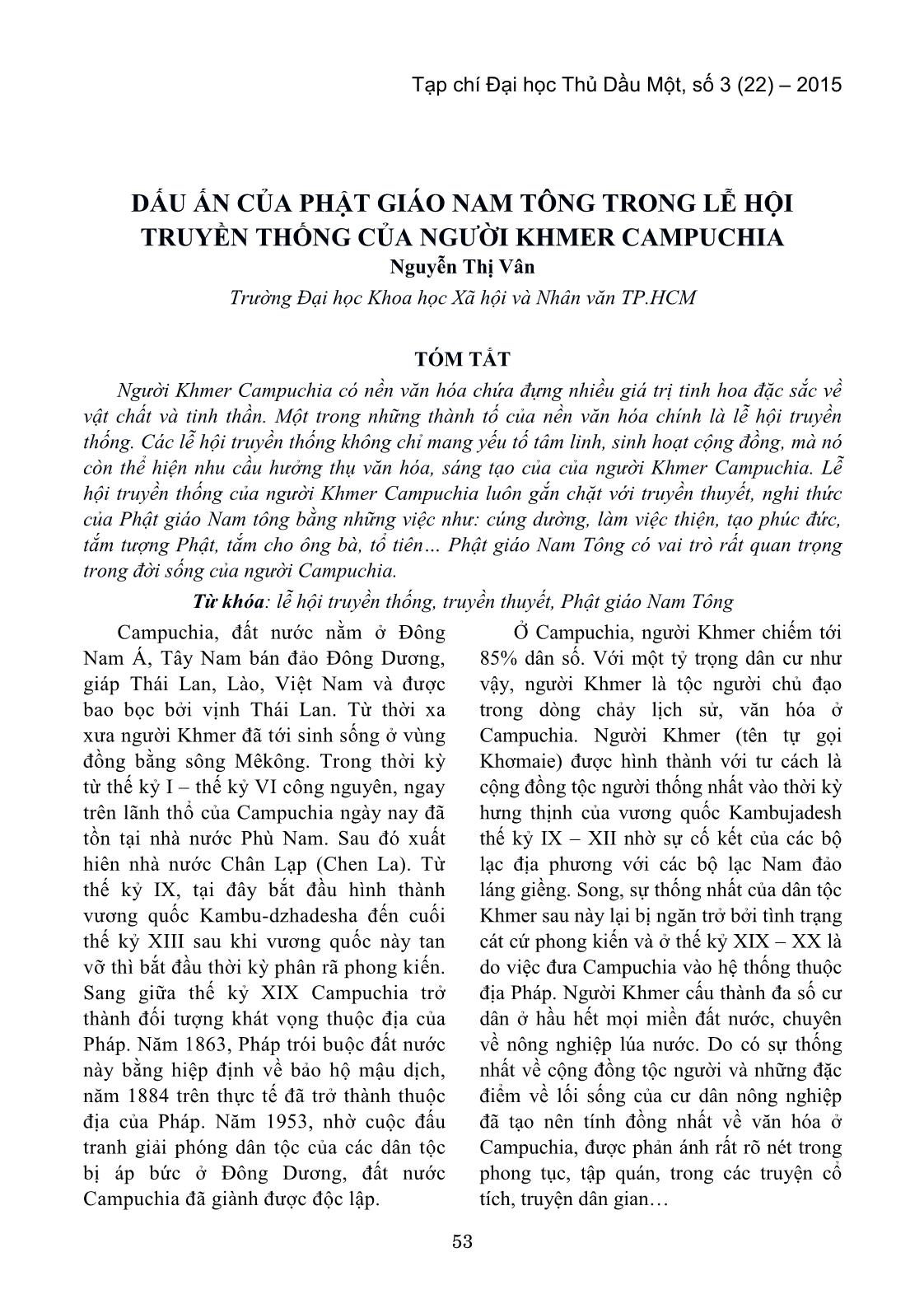 Dấu ấn của phật giáo nam tông trong lễ hội truyền thống của người Khmer Campuchia trang 1