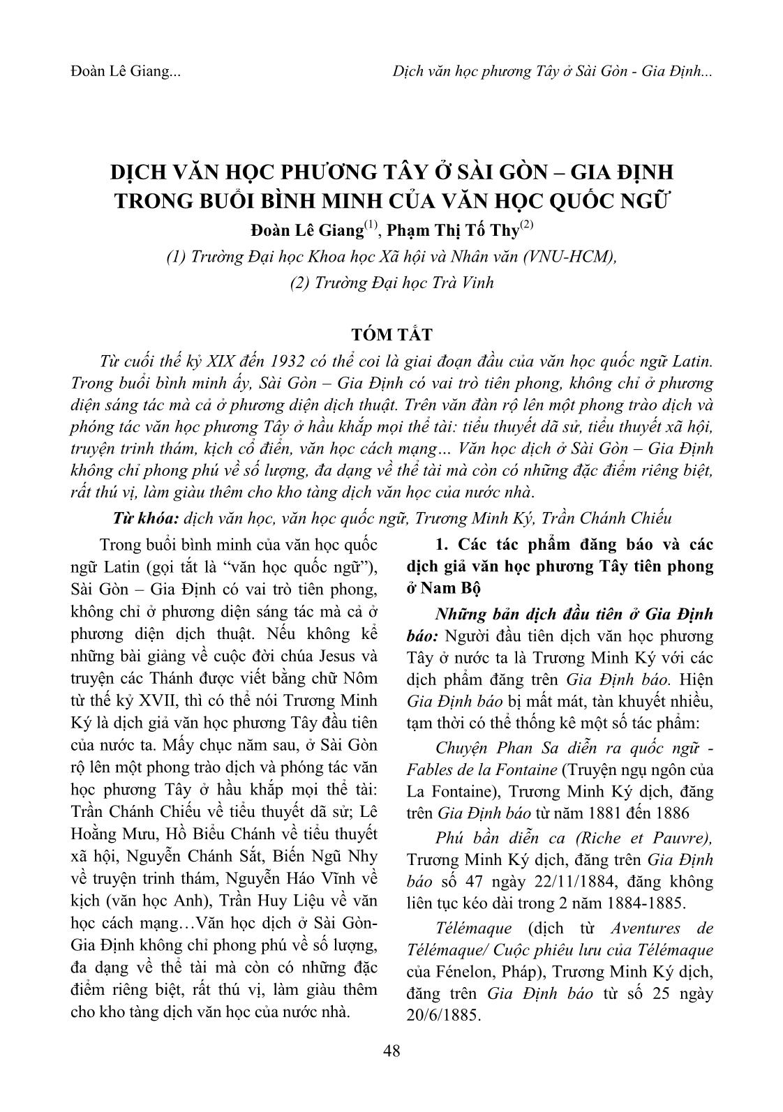 Dịch văn học phương Tây ở Sài Gòn – gia định trong buổi bình minh của văn học quốc ngữ trang 1