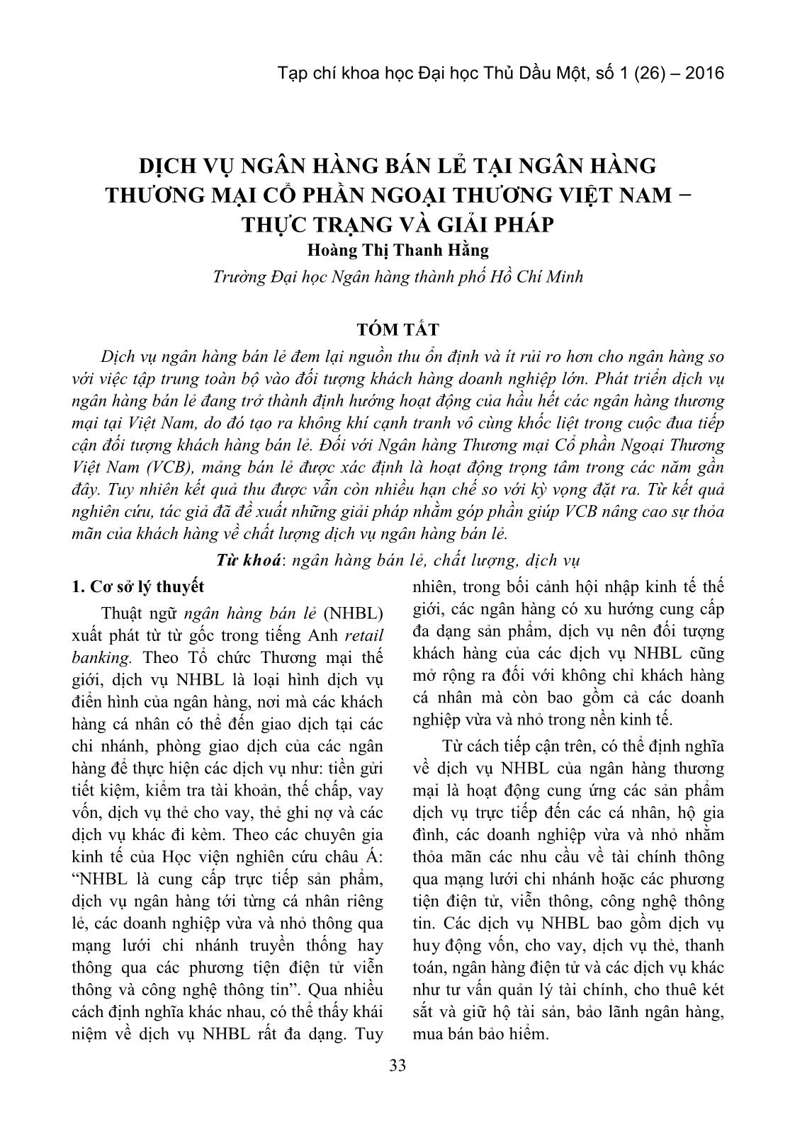 Dịch vụ ngân hàng bán lẻ tại ngân hàng thương mại Cổ phần Ngoại thương Việt Nam − thực trạng và giải pháp trang 1