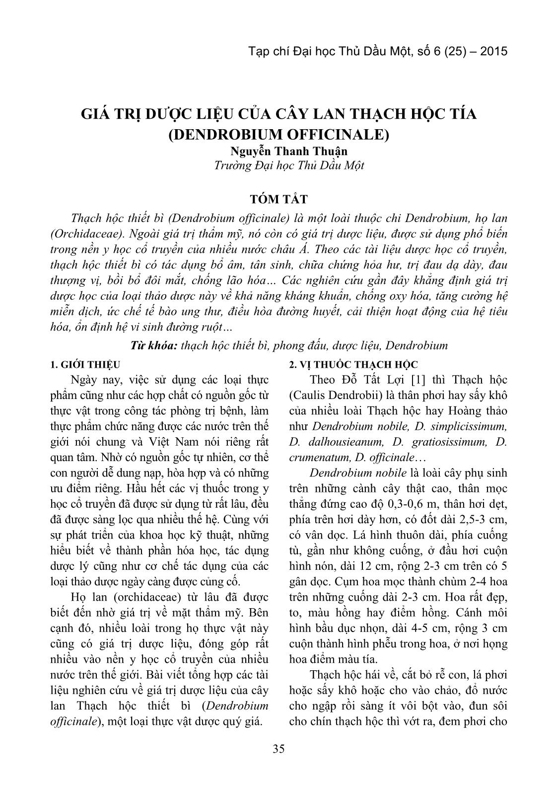 Giá trị dược liệu của cây lan thạch hộc tía (Dendrobium Officinale) trang 1