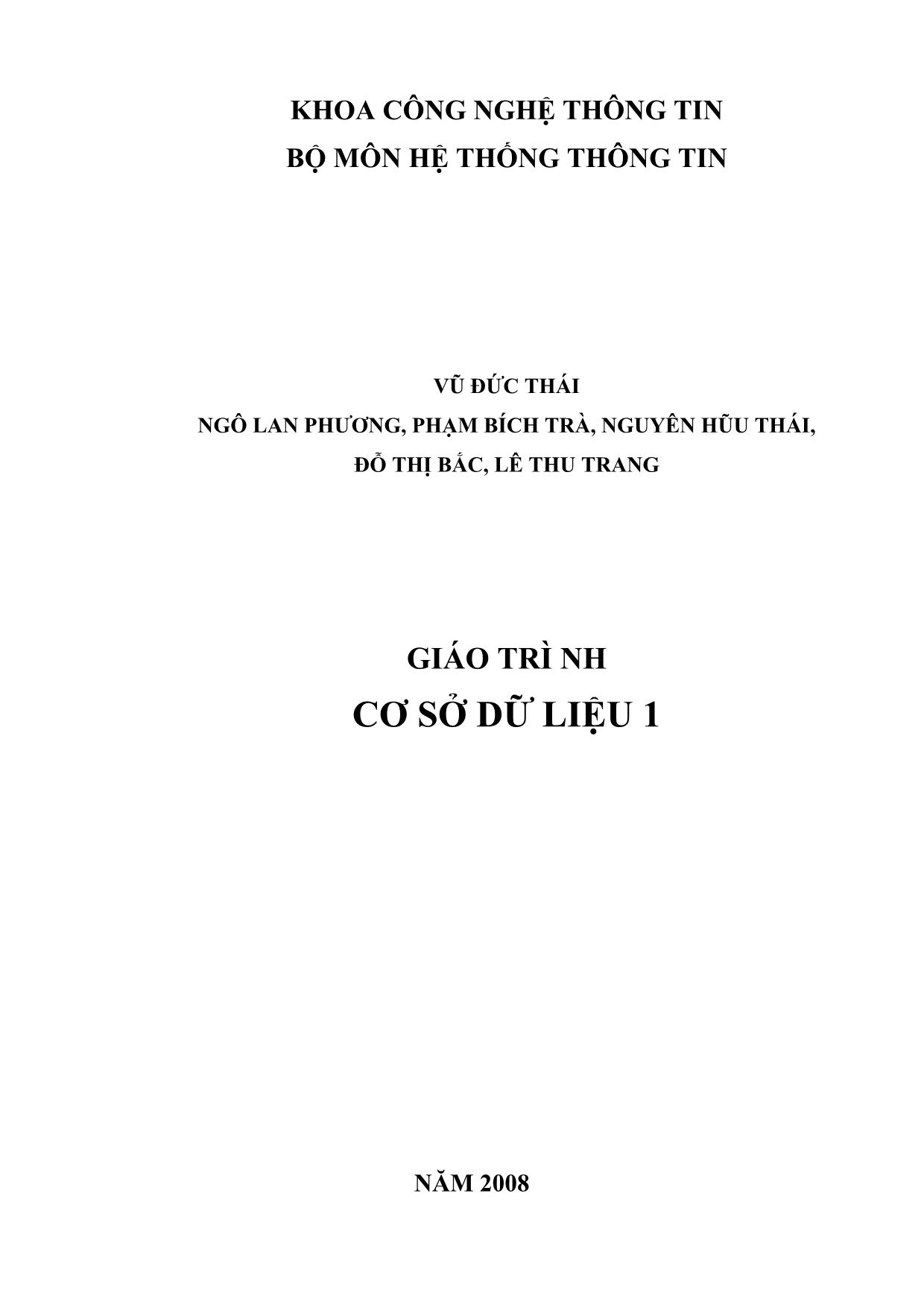 Giáo trình Cơ sở dữ liệu 1 (Phần 1) trang 1