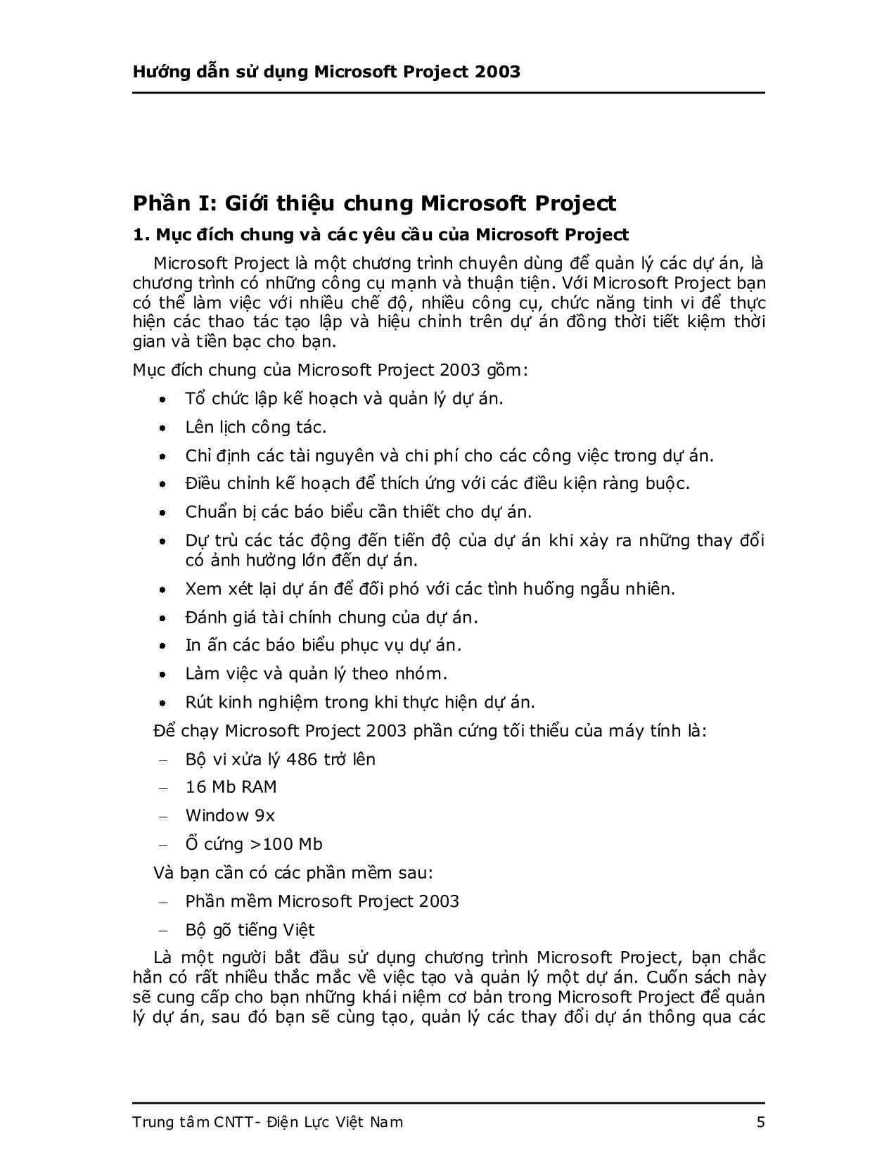 Giáo trình Hướng dẫn sử dụng Microsoft Project 2003 trang 5