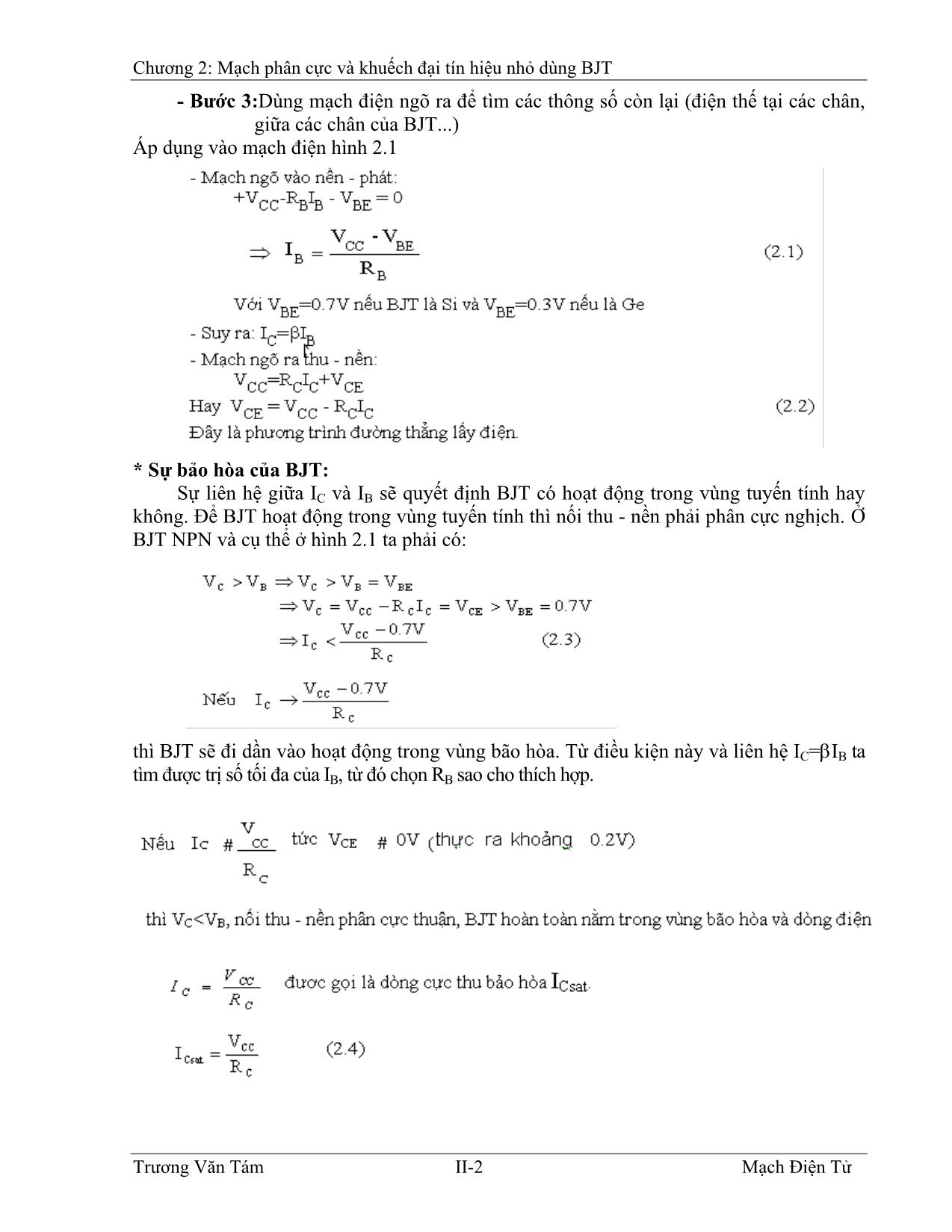 Giáo trình Kỹ thuật điện - Chương 2: Mạch phân cực và khuếch đại tín hiệu nhỏ dùng BJT trang 2