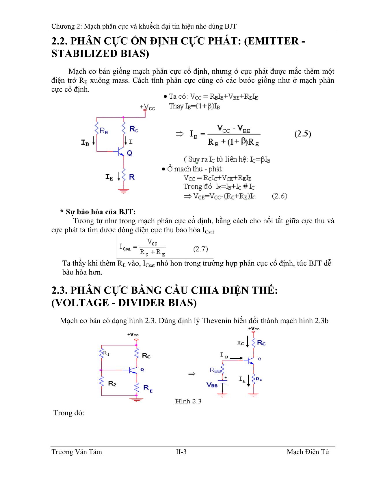 Giáo trình Kỹ thuật điện - Chương 2: Mạch phân cực và khuếch đại tín hiệu nhỏ dùng BJT trang 3