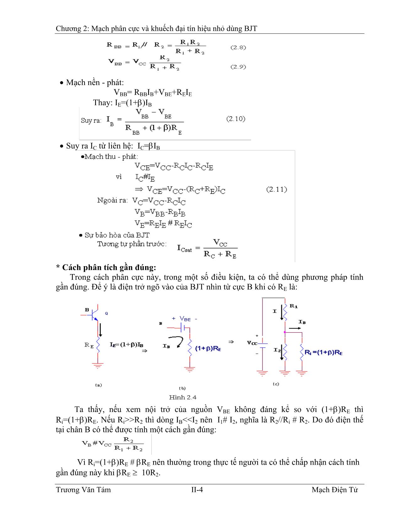 Giáo trình Kỹ thuật điện - Chương 2: Mạch phân cực và khuếch đại tín hiệu nhỏ dùng BJT trang 4