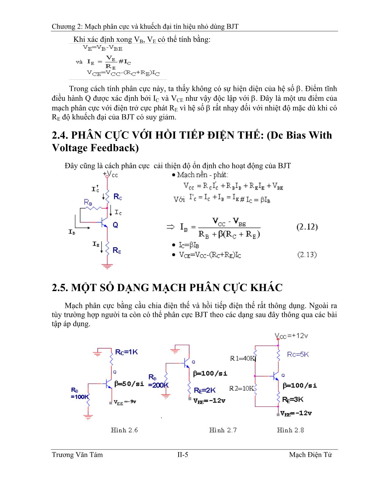 Giáo trình Kỹ thuật điện - Chương 2: Mạch phân cực và khuếch đại tín hiệu nhỏ dùng BJT trang 5