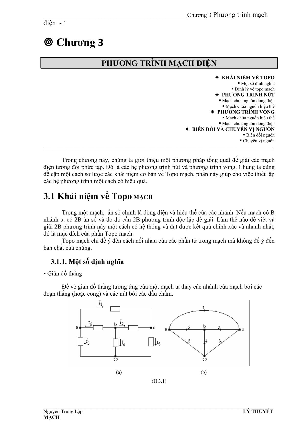 Giáo trình Mạch điện - Chương 3: Phương trình mạch điện trang 1