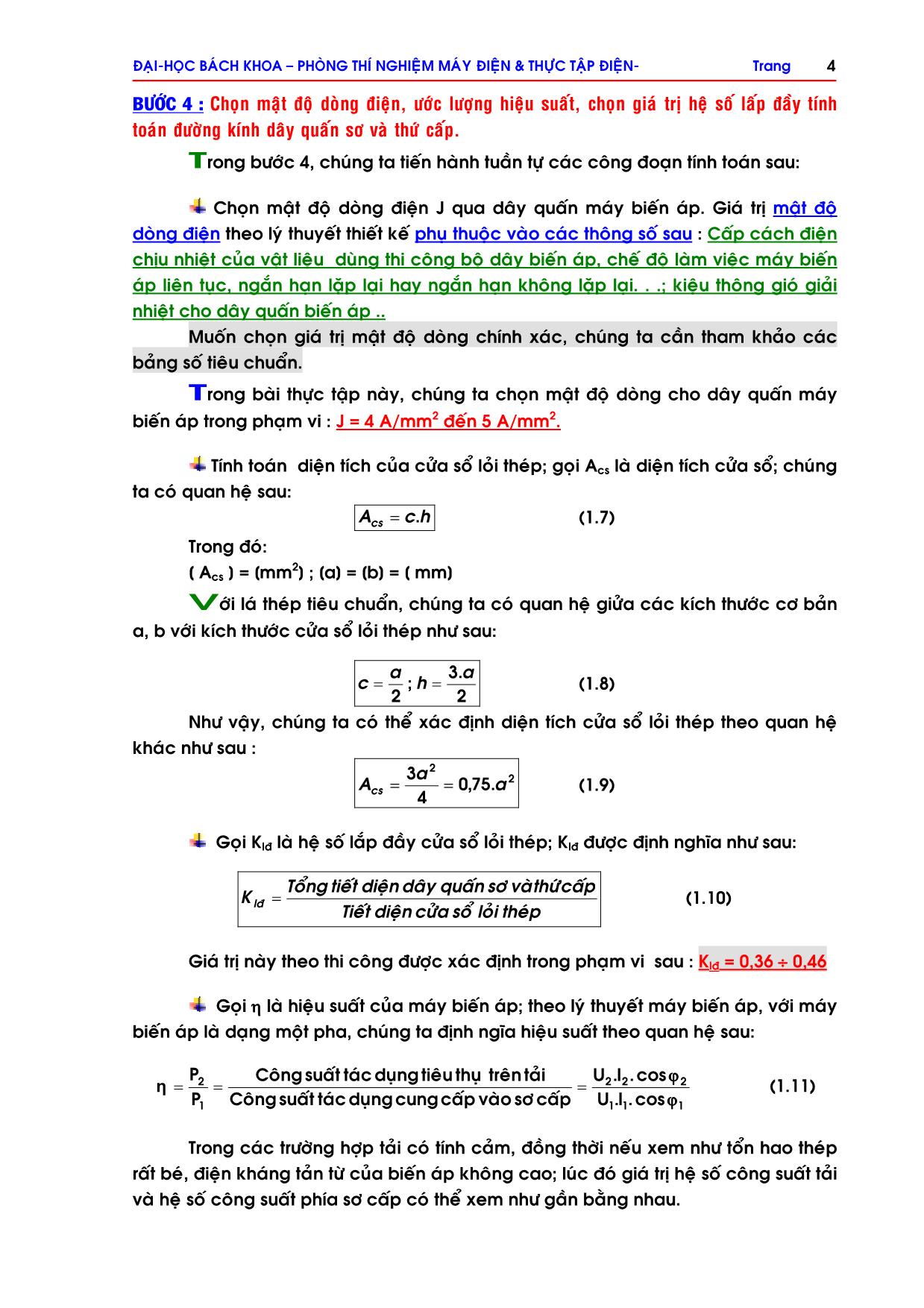 Giáo trình Máy biến áp - Bài 1: Tính toán dây quấn biến áp 1 pha trang 4