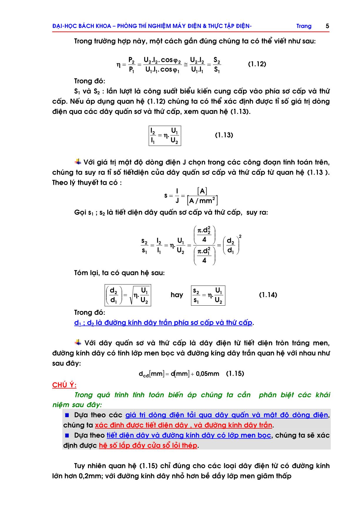 Giáo trình Máy biến áp - Bài 1: Tính toán dây quấn biến áp 1 pha trang 5