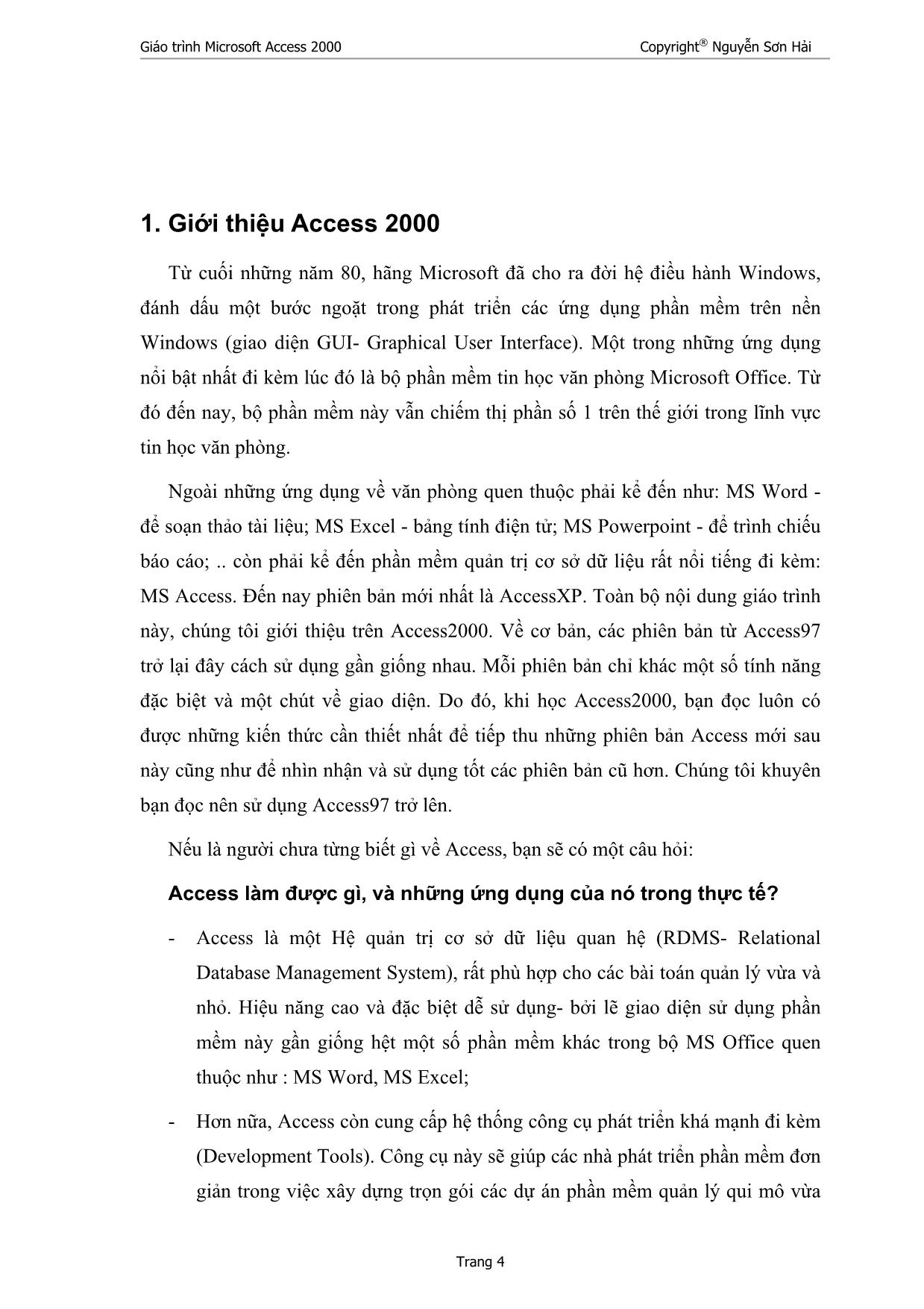 Giáo trình Microsoft Access 2000 (Phần 1) trang 4