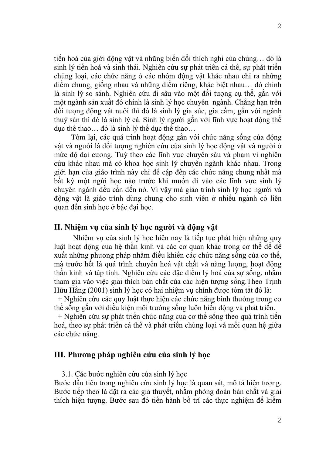 Giáo trình môn Sinh lý người và động vật (Phần 1) trang 3