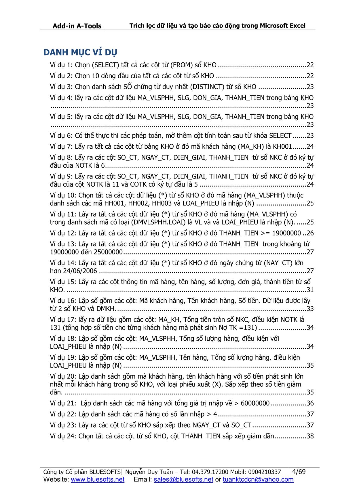 Giáo trình Trích lọc dữ liệu và tạo Báo cáo động trong Microsoft Excel trang 4