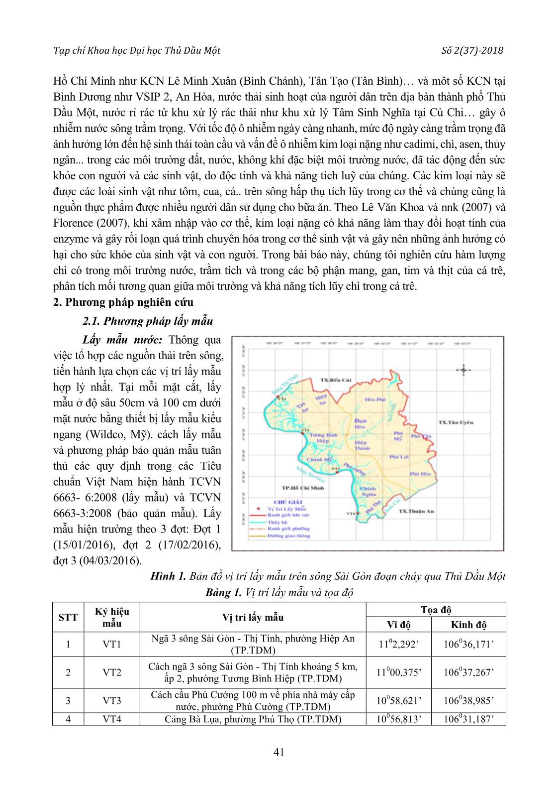 Hàm lượng chì trong trầm tích, nước sông và trong loài cá trê trên sông Sài Gòn đoạn chảy qua thành phố Thủ Dầu Một trang 2