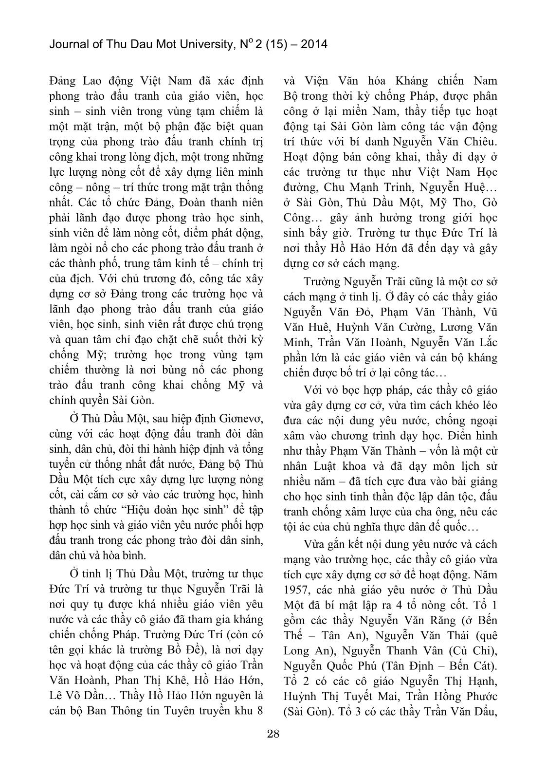 Hoạt động yêu nước của giáo viên và học sinh Thủ Dầu Một – Bình Dương trong vùng địch tạm chiếm (1954 – 1975) trang 2