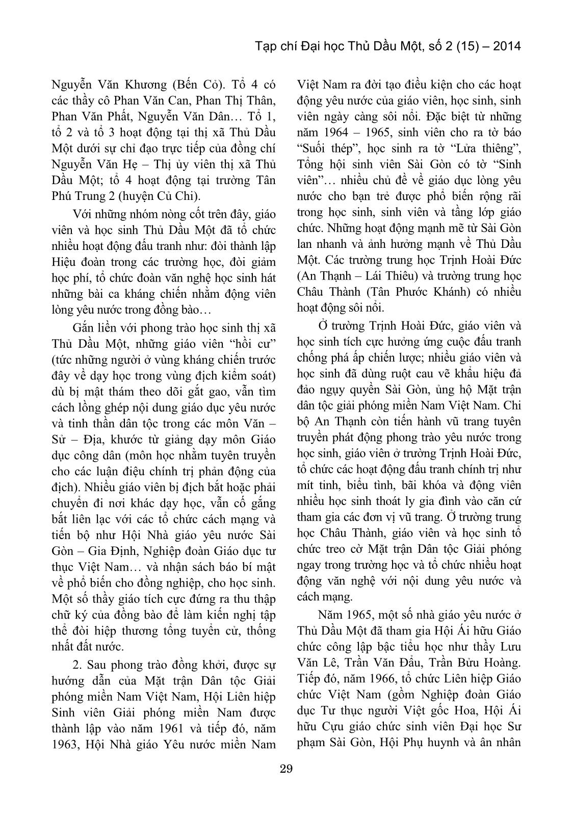 Hoạt động yêu nước của giáo viên và học sinh Thủ Dầu Một – Bình Dương trong vùng địch tạm chiếm (1954 – 1975) trang 3