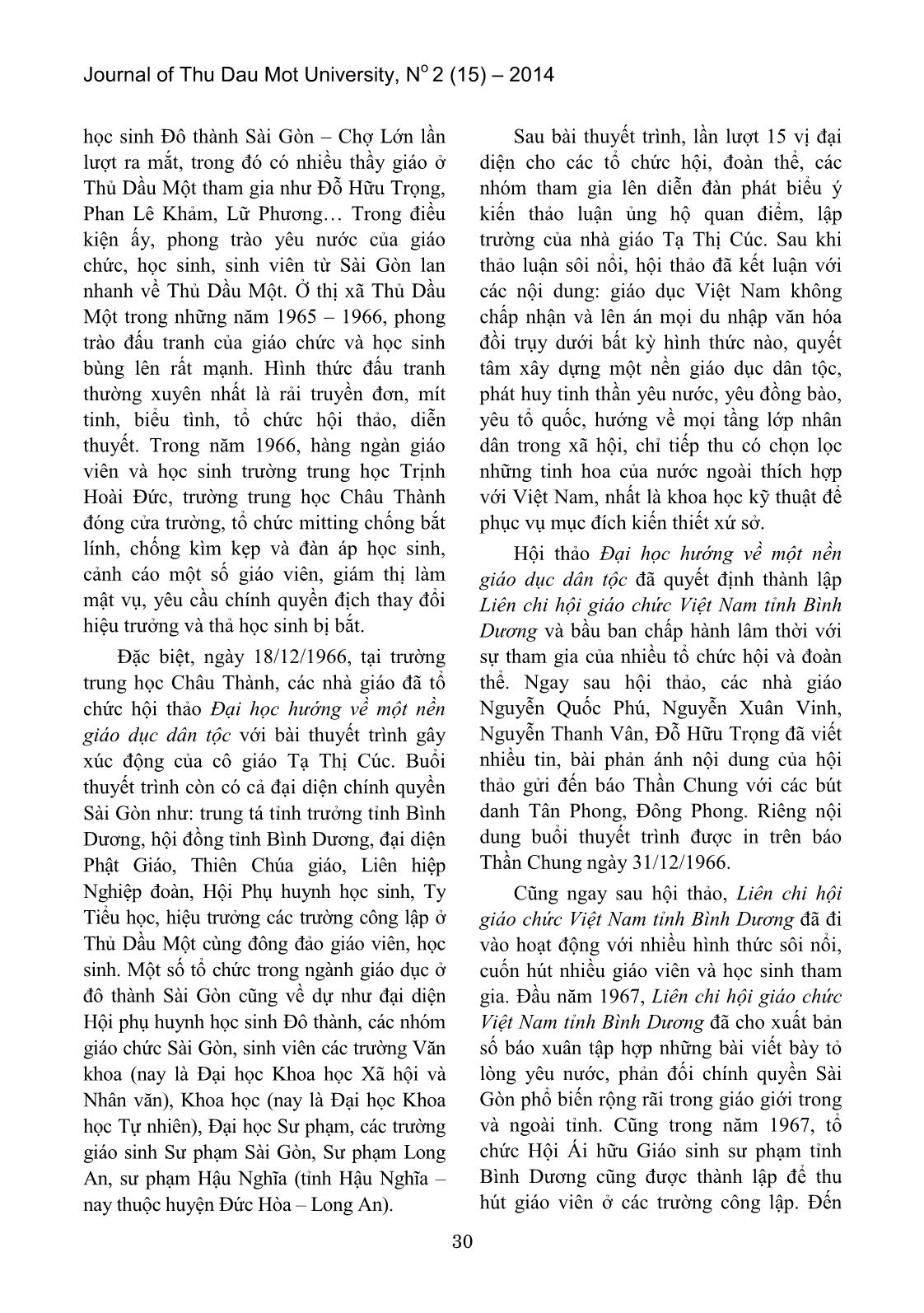 Hoạt động yêu nước của giáo viên và học sinh Thủ Dầu Một – Bình Dương trong vùng địch tạm chiếm (1954 – 1975) trang 4