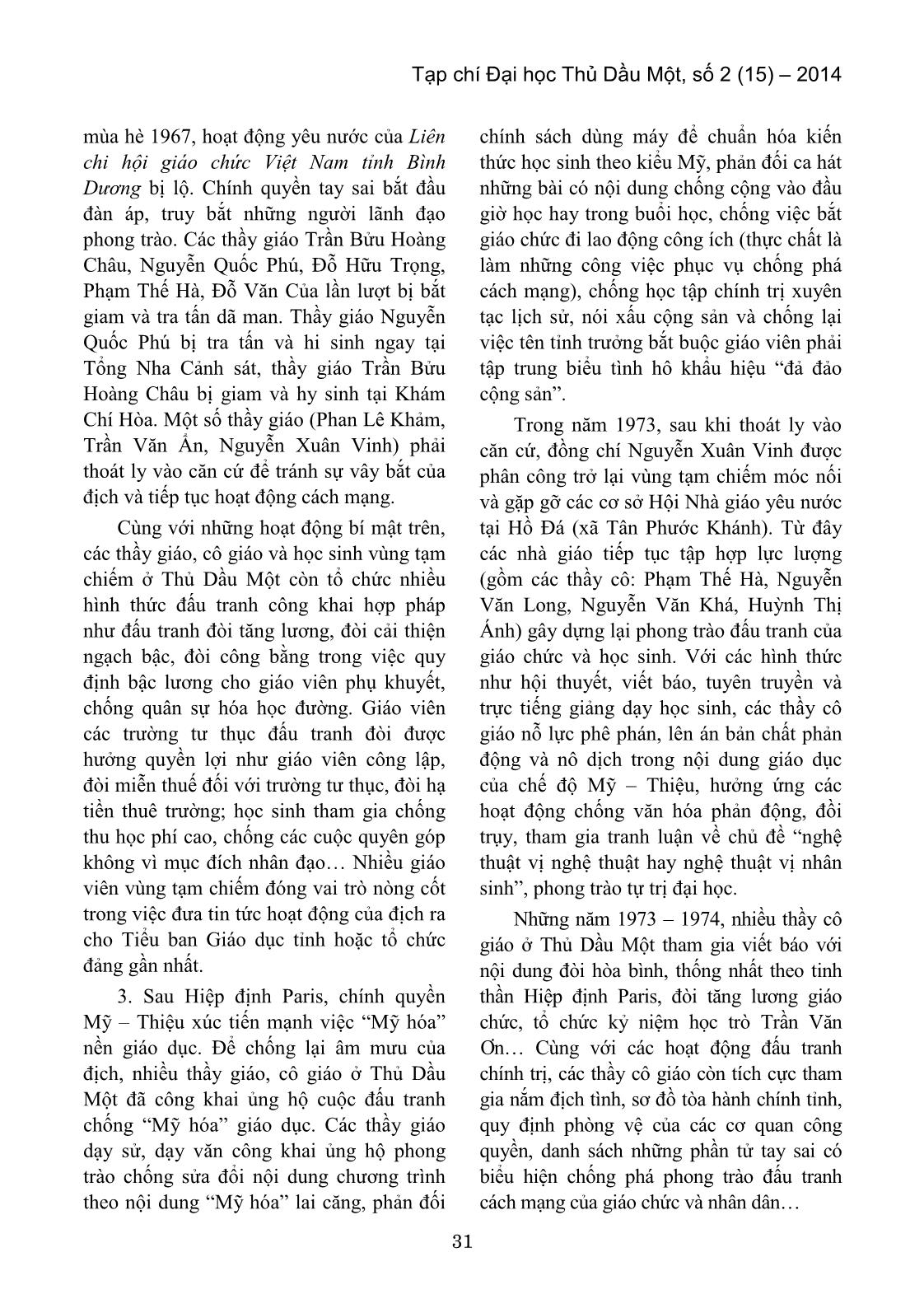 Hoạt động yêu nước của giáo viên và học sinh Thủ Dầu Một – Bình Dương trong vùng địch tạm chiếm (1954 – 1975) trang 5