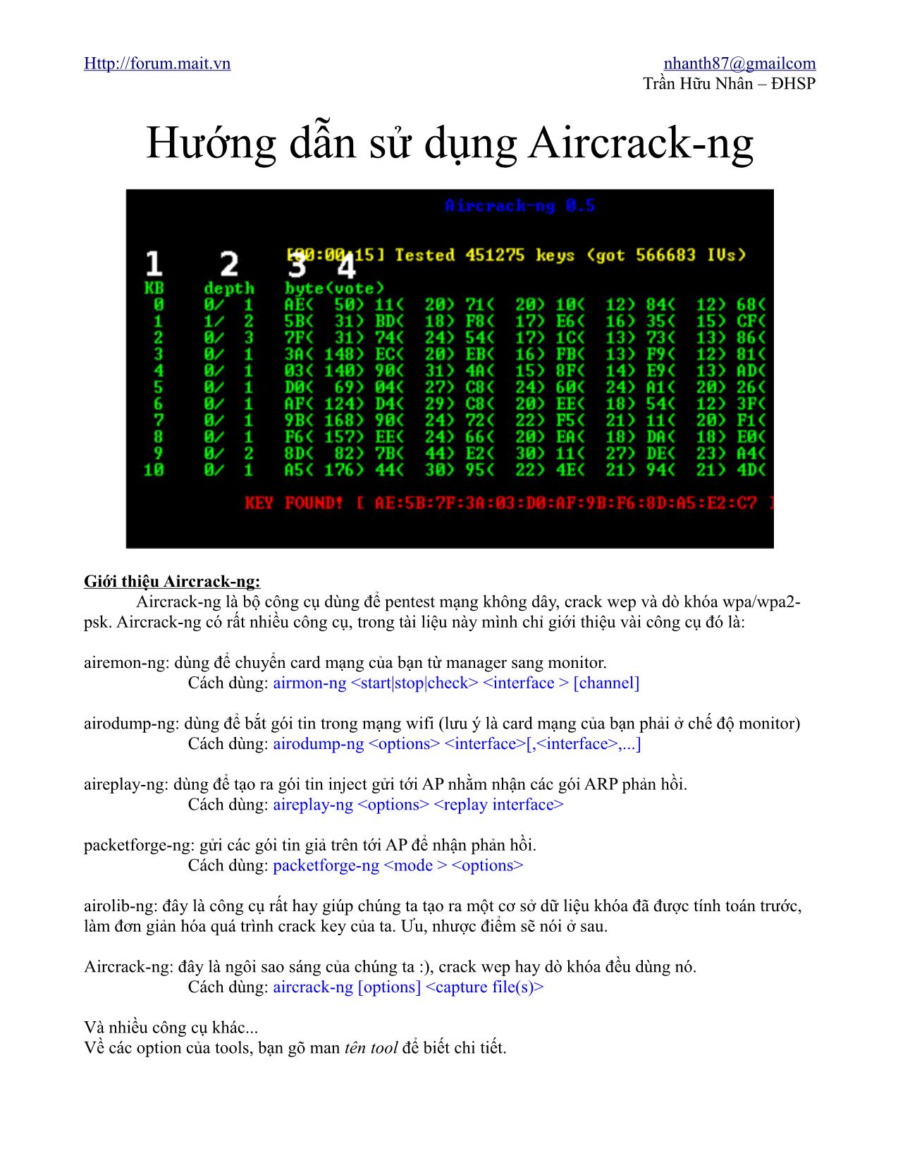 Hướng dẫn sử dụng Aircrack-Ng trang 1