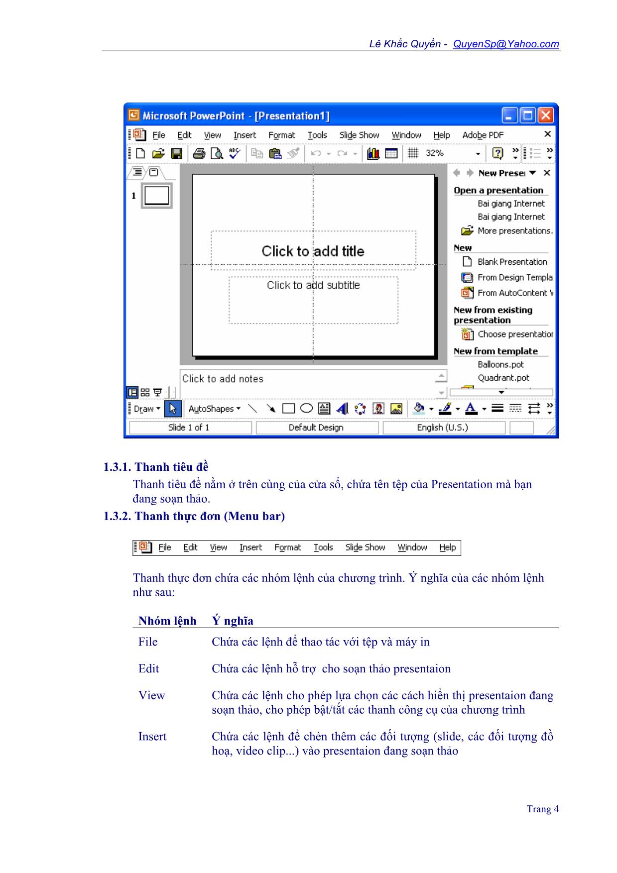 Hướng dẫn sử dụng Micrpsoft Powerpoint XP trang 4