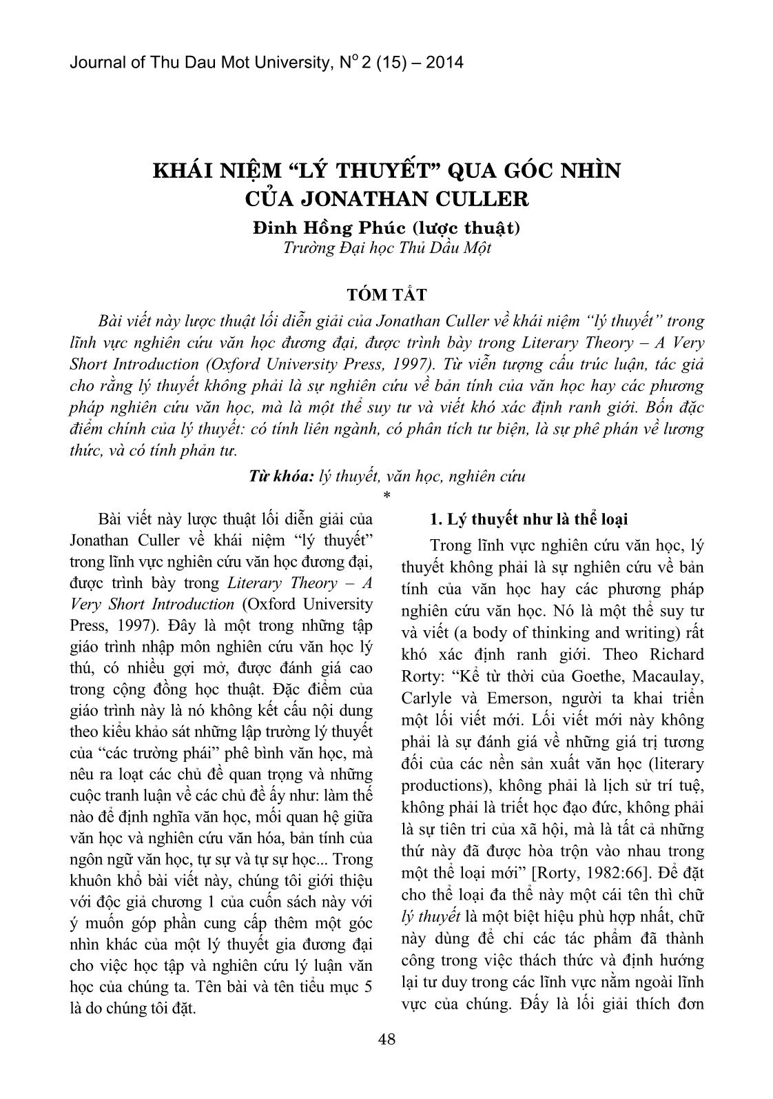 Khái niệm “lý thuyết” qua góc nhìn của Jonathan Culler trang 1