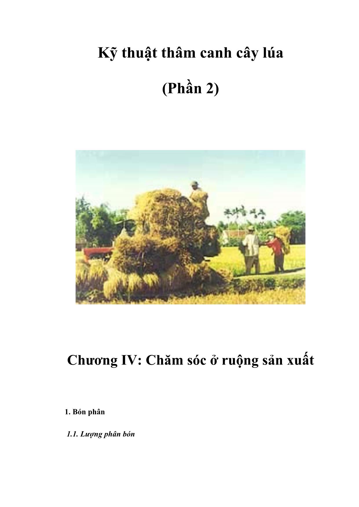Kỹ thuật thâm canh cây lúa (Phần 2) trang 1