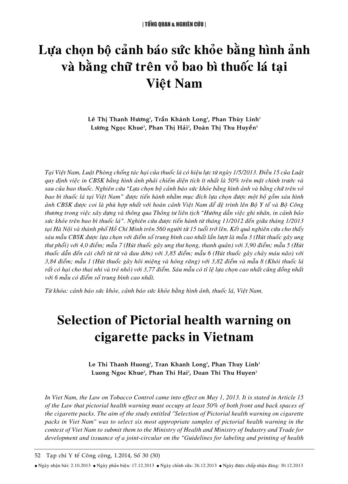 Lựa chọn bộ cảnh báo sức khỏe bằng hình ảnh và bằng chữ trên vỏ bao bì thuốc lá tại Việt Nam trang 1