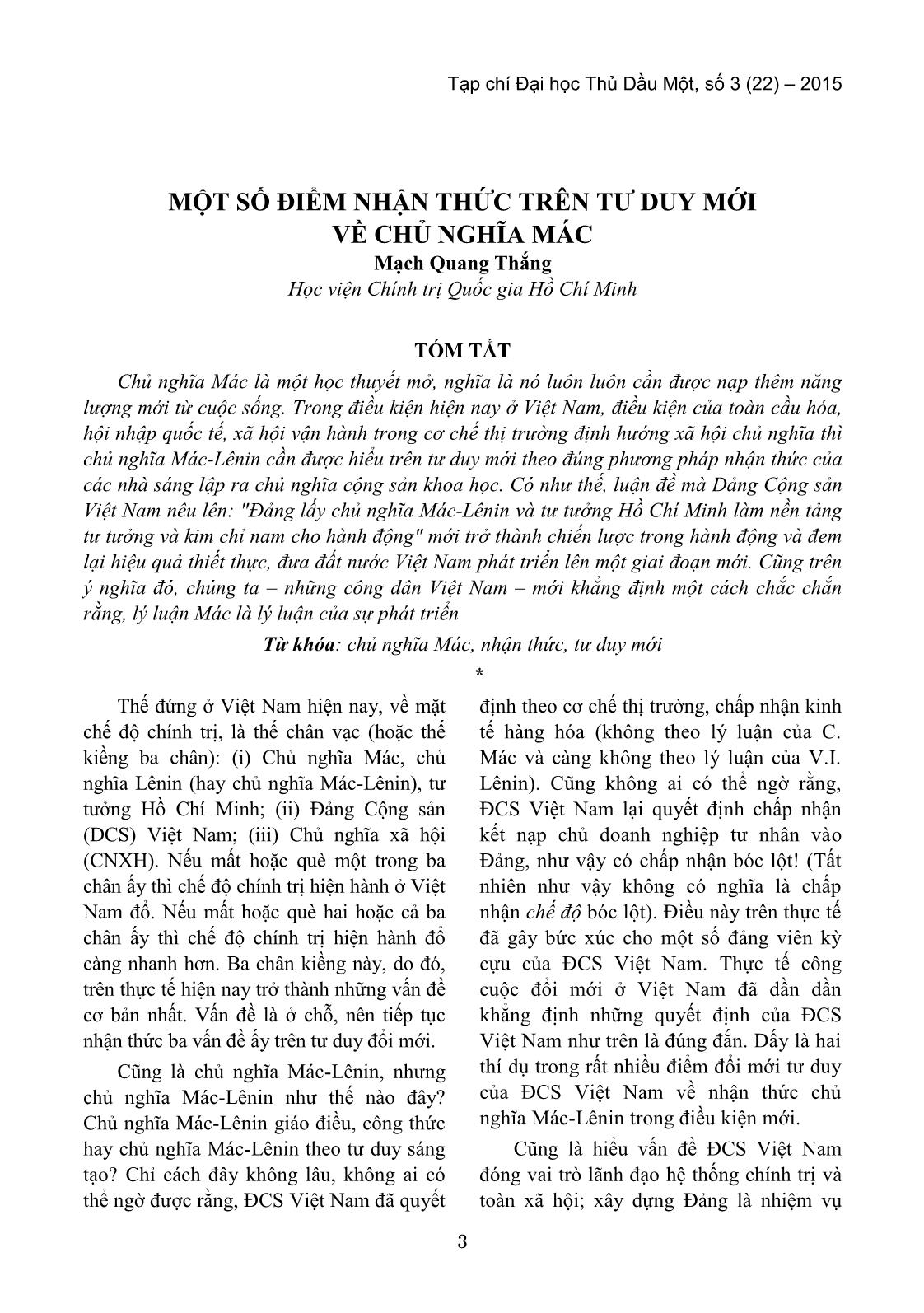 Một số điểm nhận thức trên tư duy mới về chủ nghĩa Mác trang 1