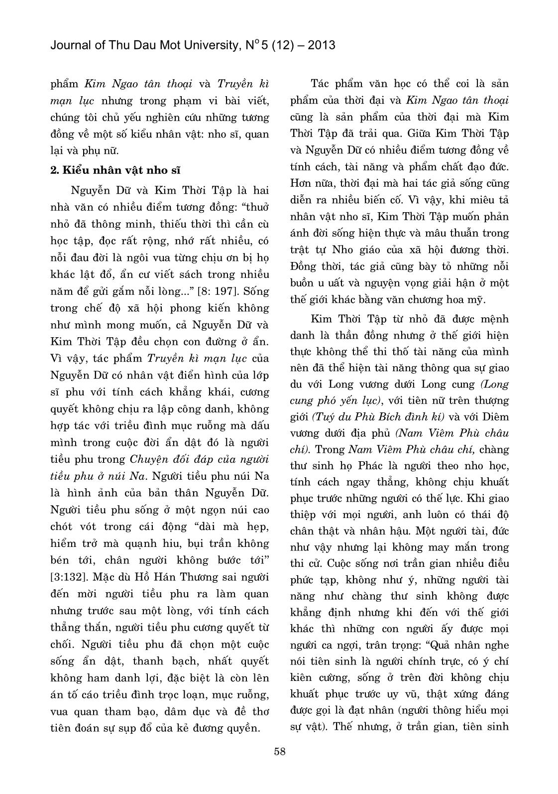 Một số tương đồng về các kiểu nhân vật trong Kim Ngao Tân Thoại (Kim Thời tập) và Truyền Kì Mạn Lục (Nguyễn Dữ) trang 2