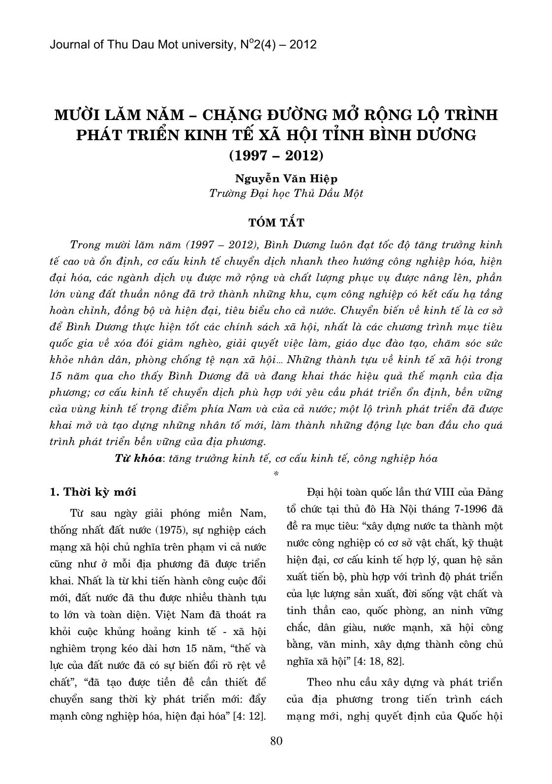 Mười lăm năm – chặng đường mở rộng lộ trình phát triển kinh tế xã hội tỉnh Bình Dương trang 1