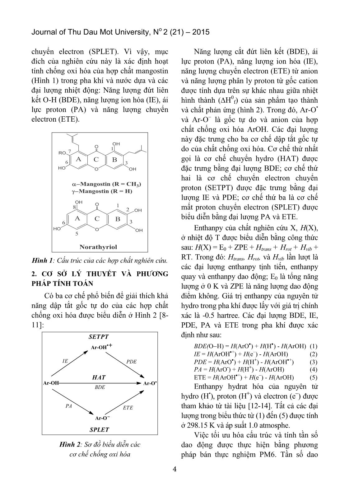 Nghiên cứu lý thuyết về hoạt tính chống oxi hóa của các hợp chất mangostin chiết xuất từ vỏ măng cụt trang 2