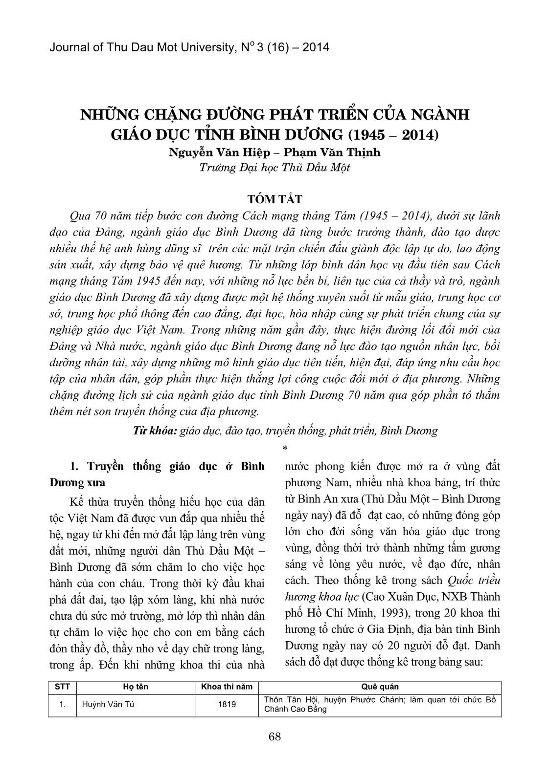 Những chặng đường phát triển của ngành giáo dục tỉnh Bình Dương (1945 – 2014) trang 1