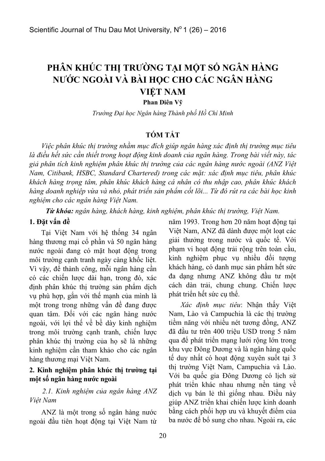 Phân khúc thị trường tại một số ngân hàng nước ngoài và bài học cho các ngân hàng Việt Nam trang 1