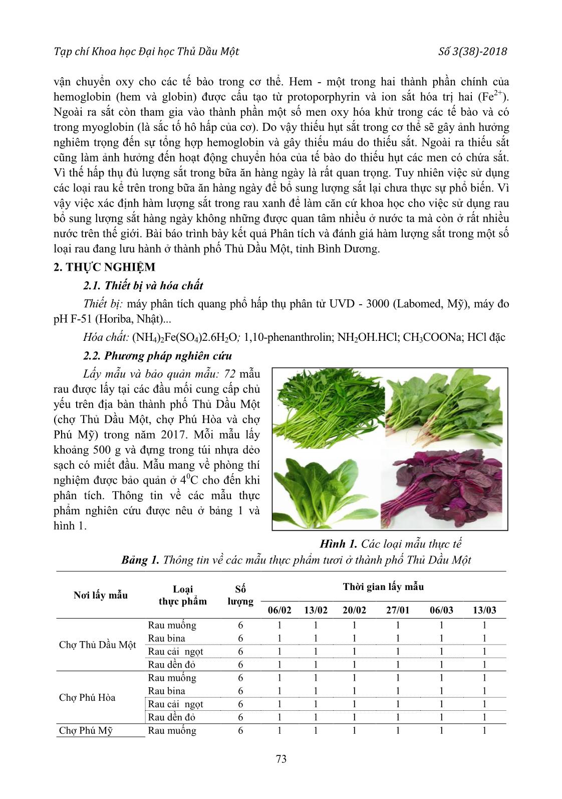 Phân tích và đánh giá hàm lượng sắt trong một số loại rau đang lưu hành ở thành phố Thủ Dầu Một trang 2
