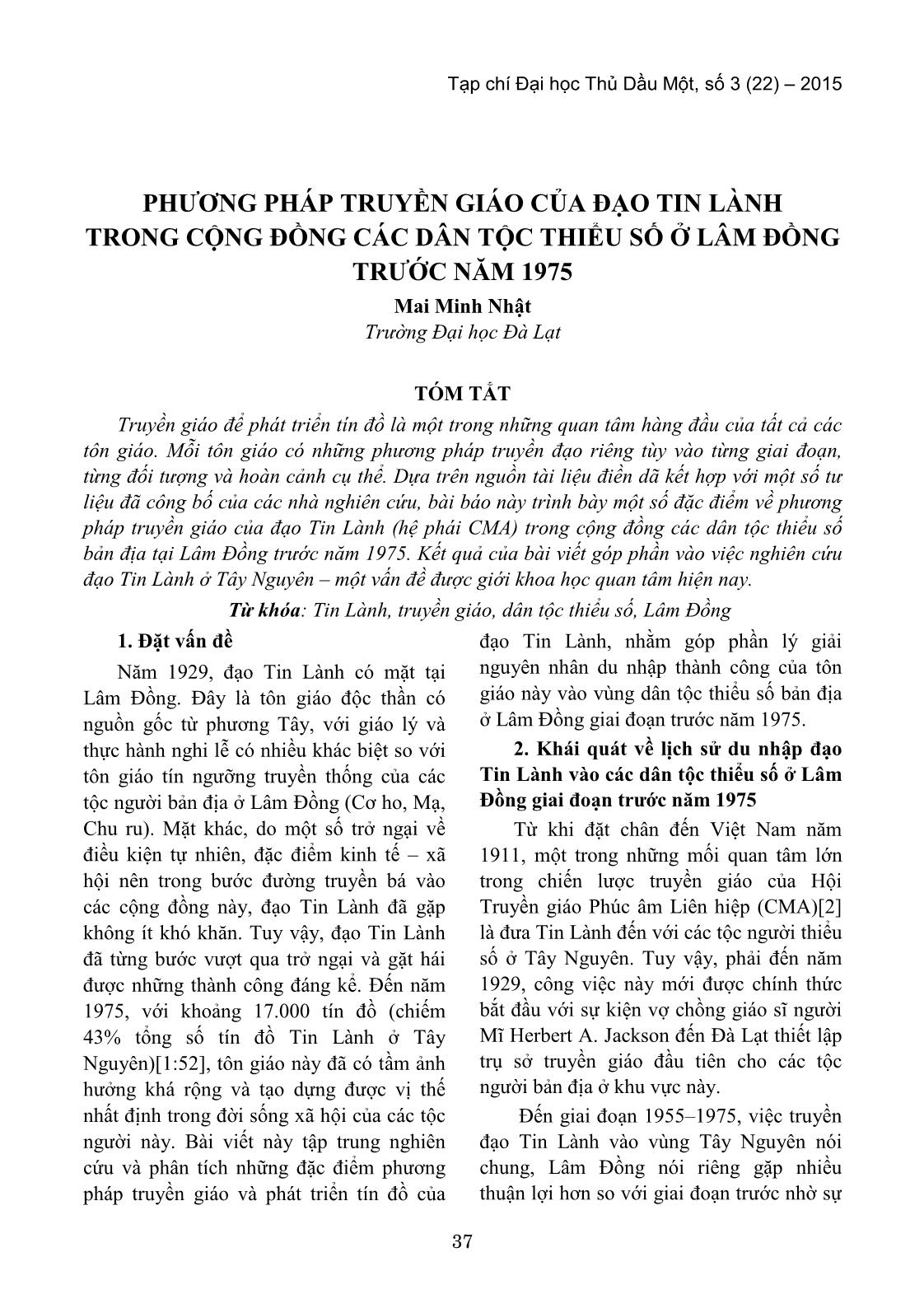 Phương pháp truyền giáo của đạo tin lành trong cộng đồng các dân tộc thiểu số ở Lâm Đồng trước năm 1975 trang 1