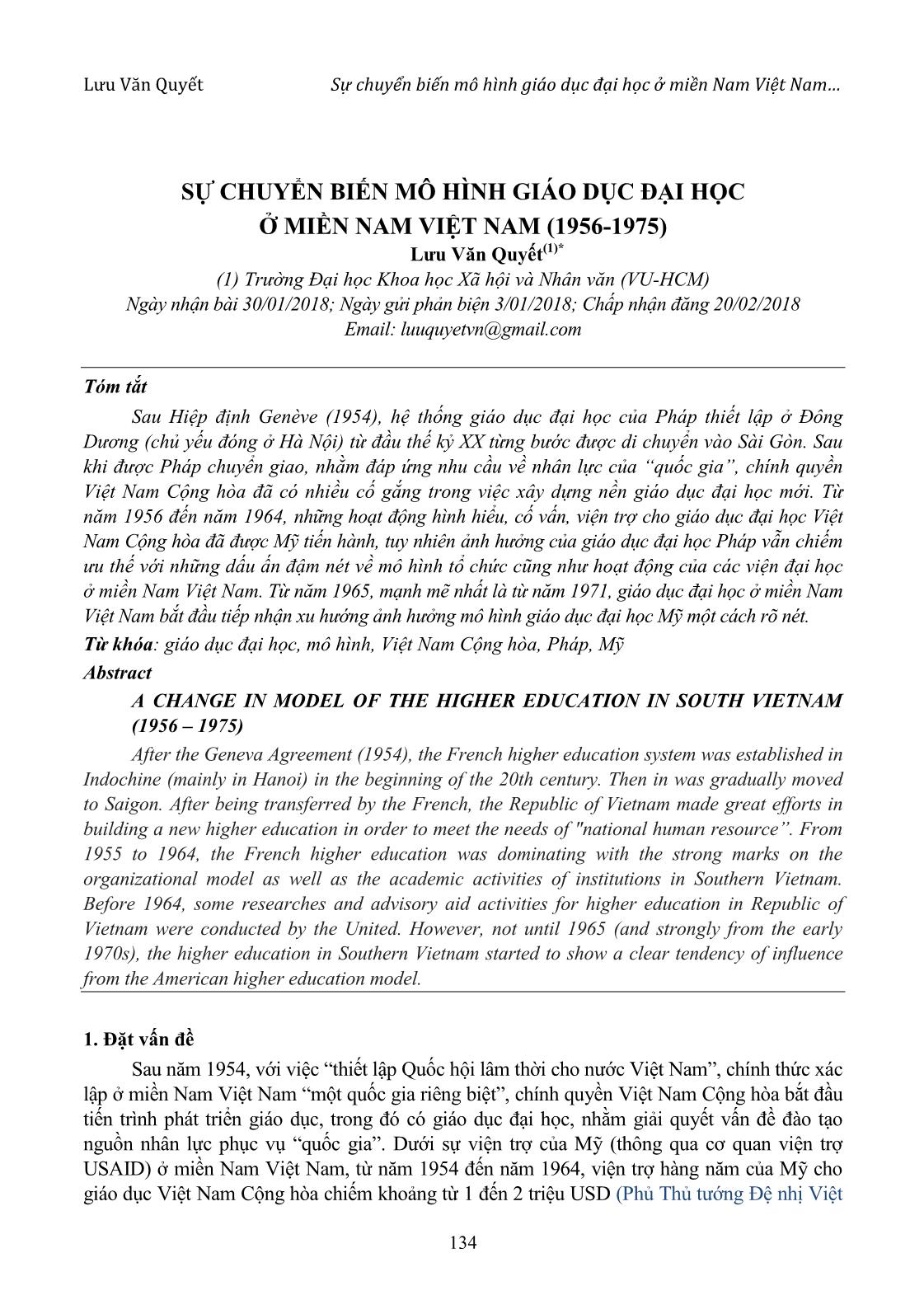 Sự chuyển biến mô hình giáo dục Đại học ở miền Nam Việt Nam (1956-1975) trang 1