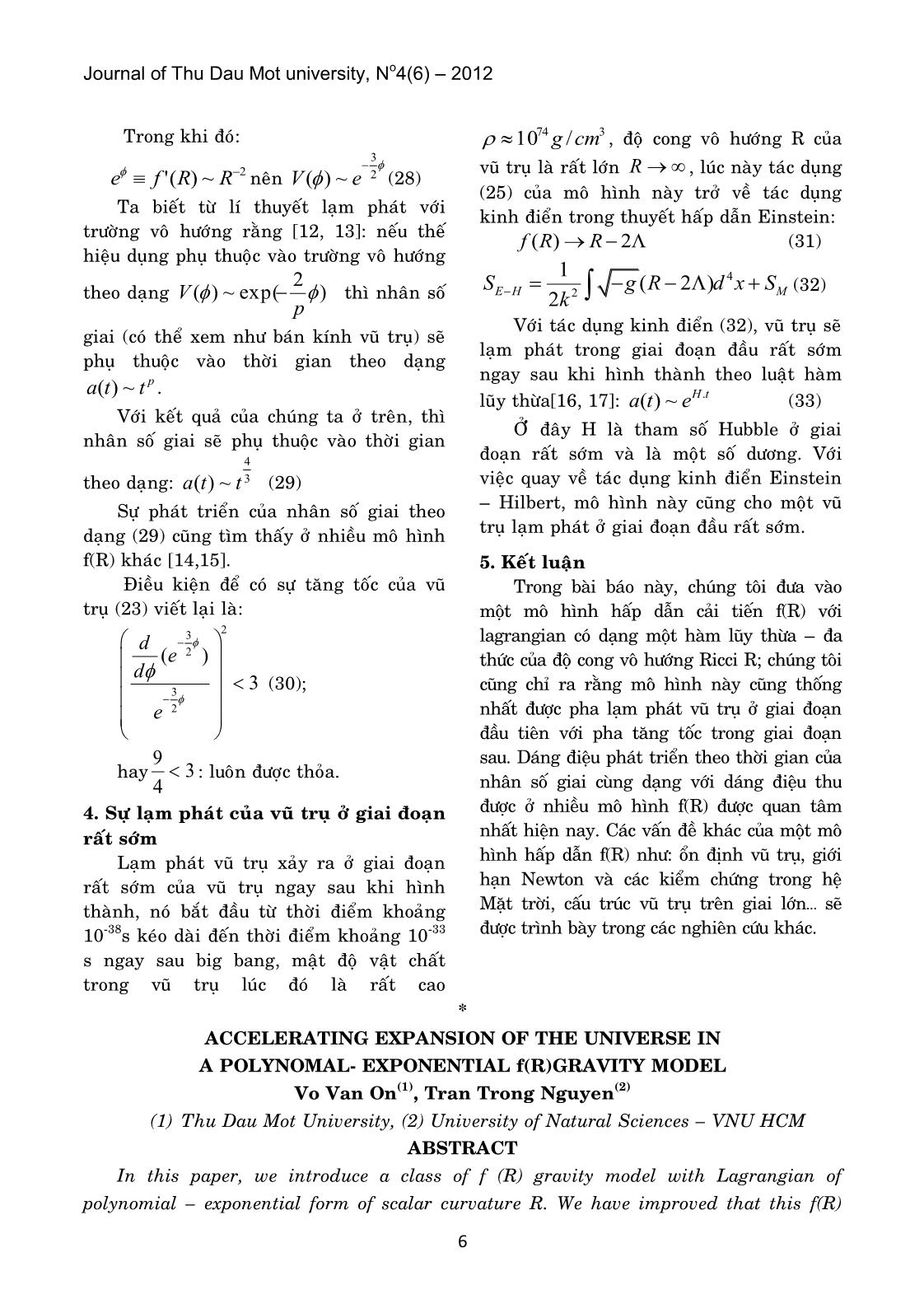 Sự giãn nở tăng tốc của vũ trụ trong mô hình hấp dẫn F(r) dạng hàm mũ - đa thức trang 4
