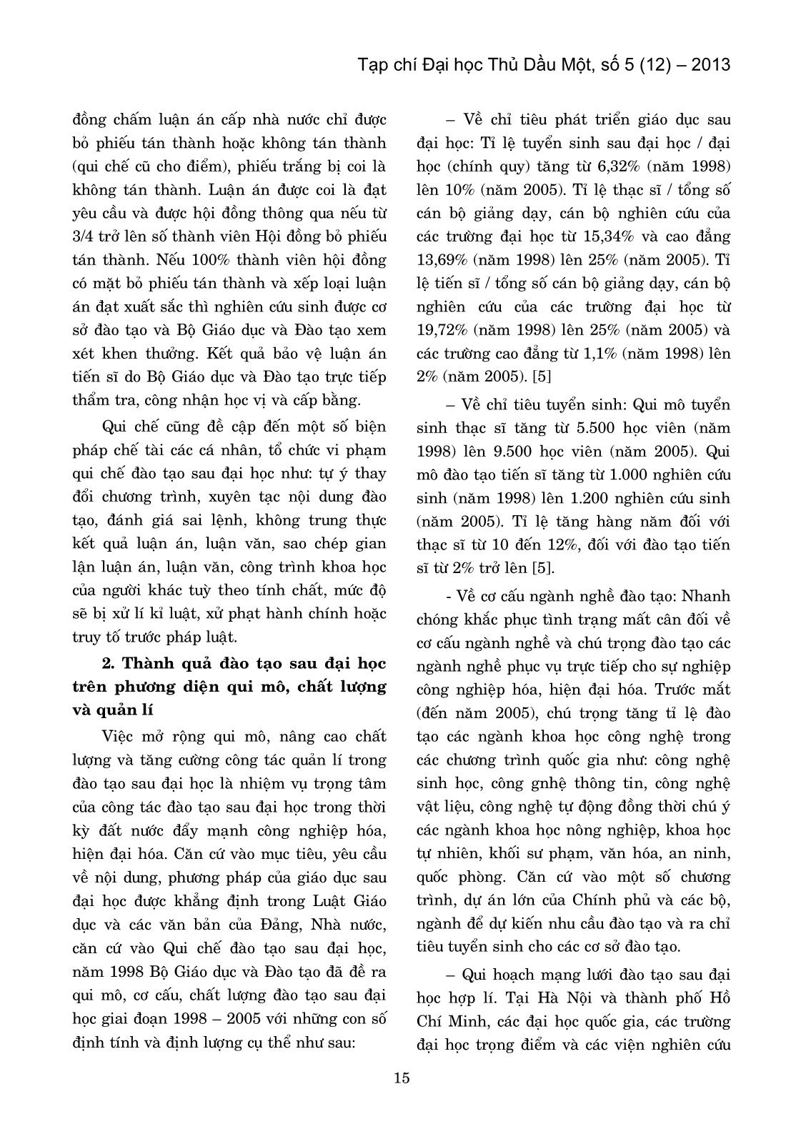 Thành quả đào tạo sau Đại học giai đoạn 1996 – 2005 trên các phương diện qui mô – chất lượng – quản lí trang 4