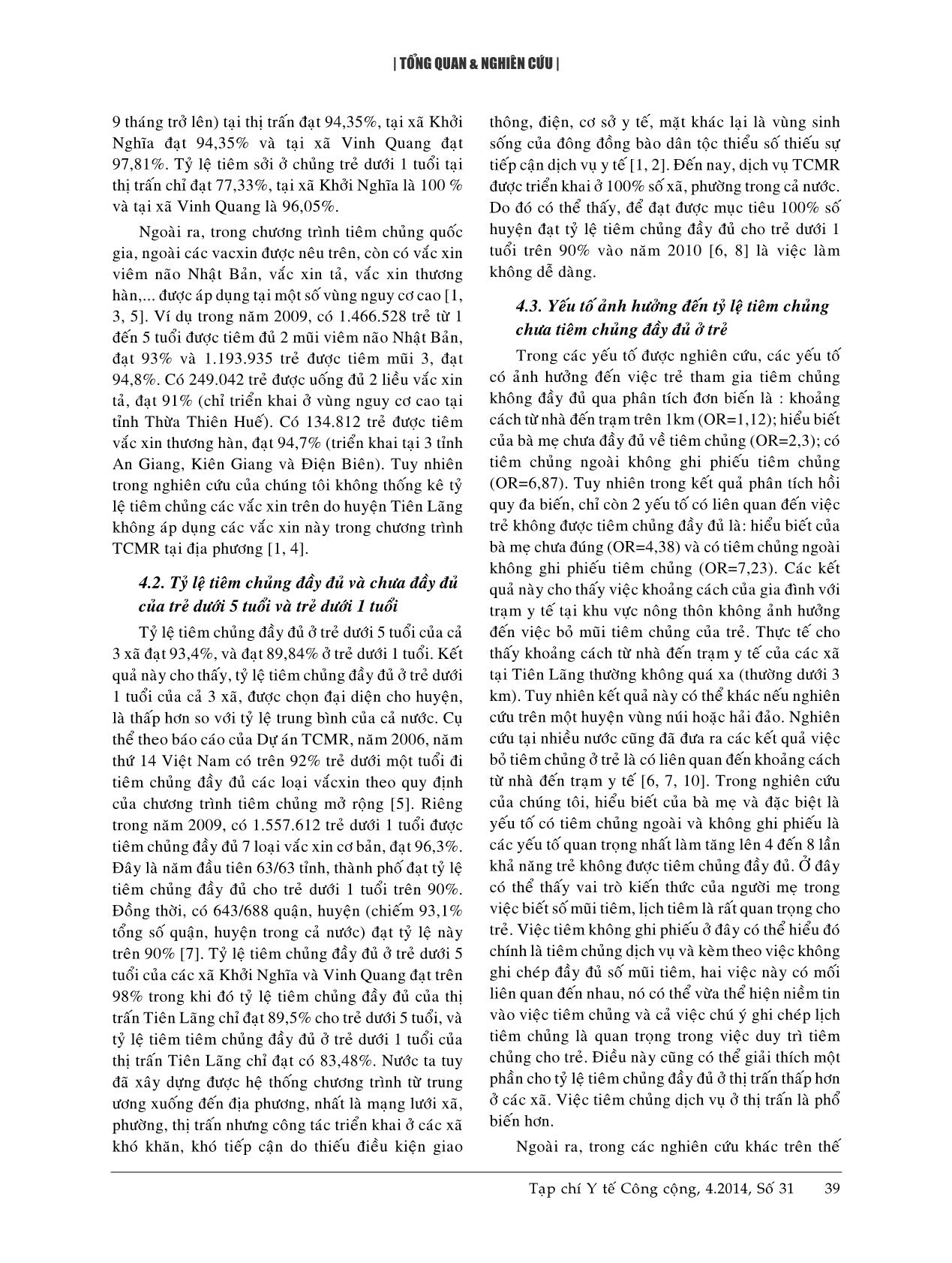 Tiêm chủng đầy đủ và một số yếu tố liên quan ở trẻ dưới 5 tuổi tại huyện Tiên Lãng, Hải Phòng - Năm 2010 trang 5