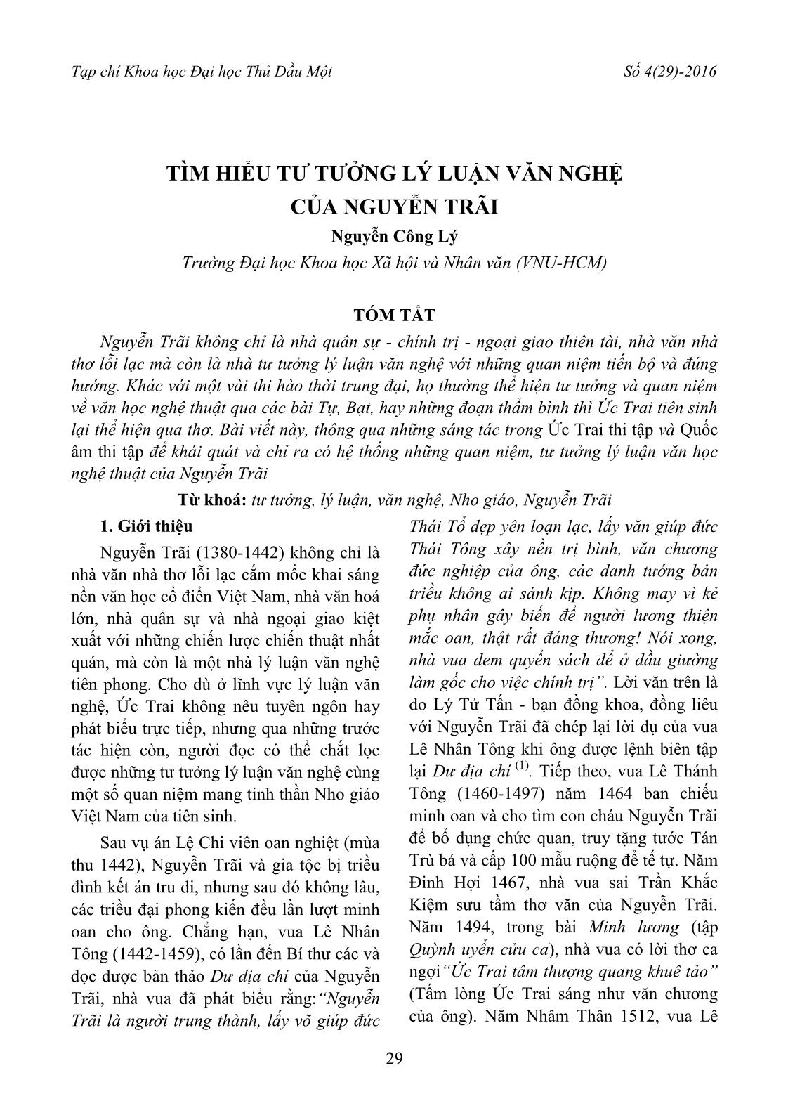 Tìm hiểu tư tưởng lý luận văn nghệ của Nguyễn Trãi trang 1