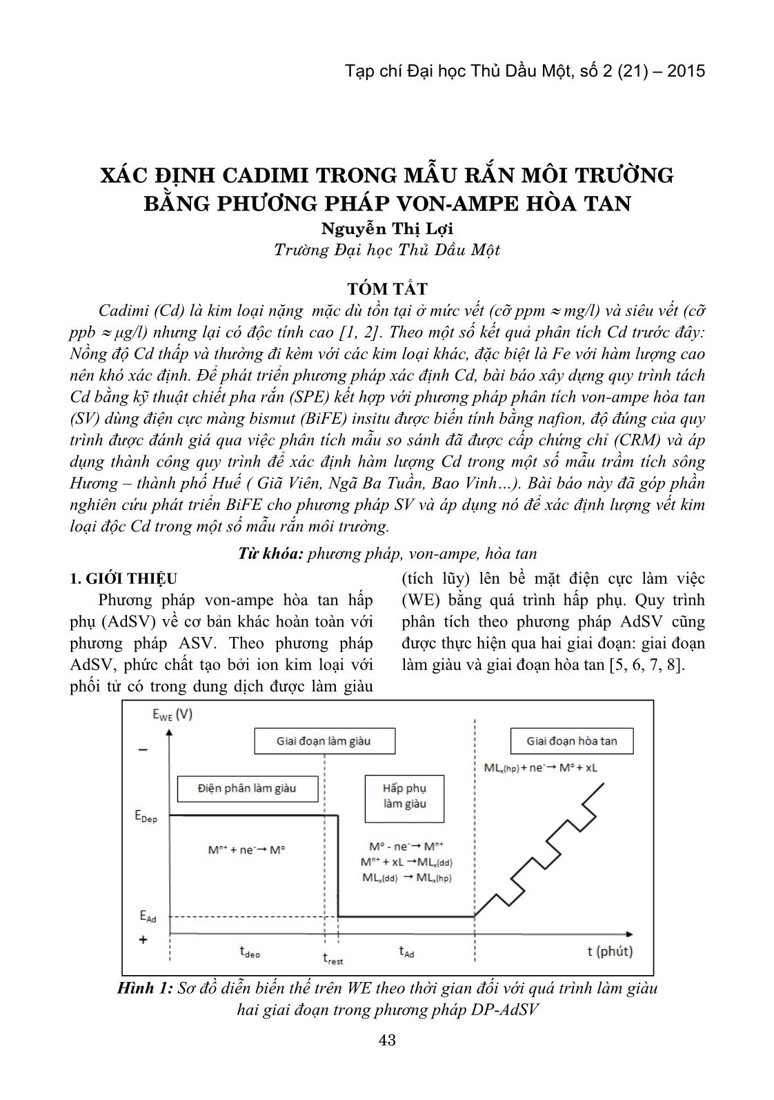 Xác định Cadimi trong mẫu rắn môi trường bằng phương pháp Von-Ampe hòa tan trang 1
