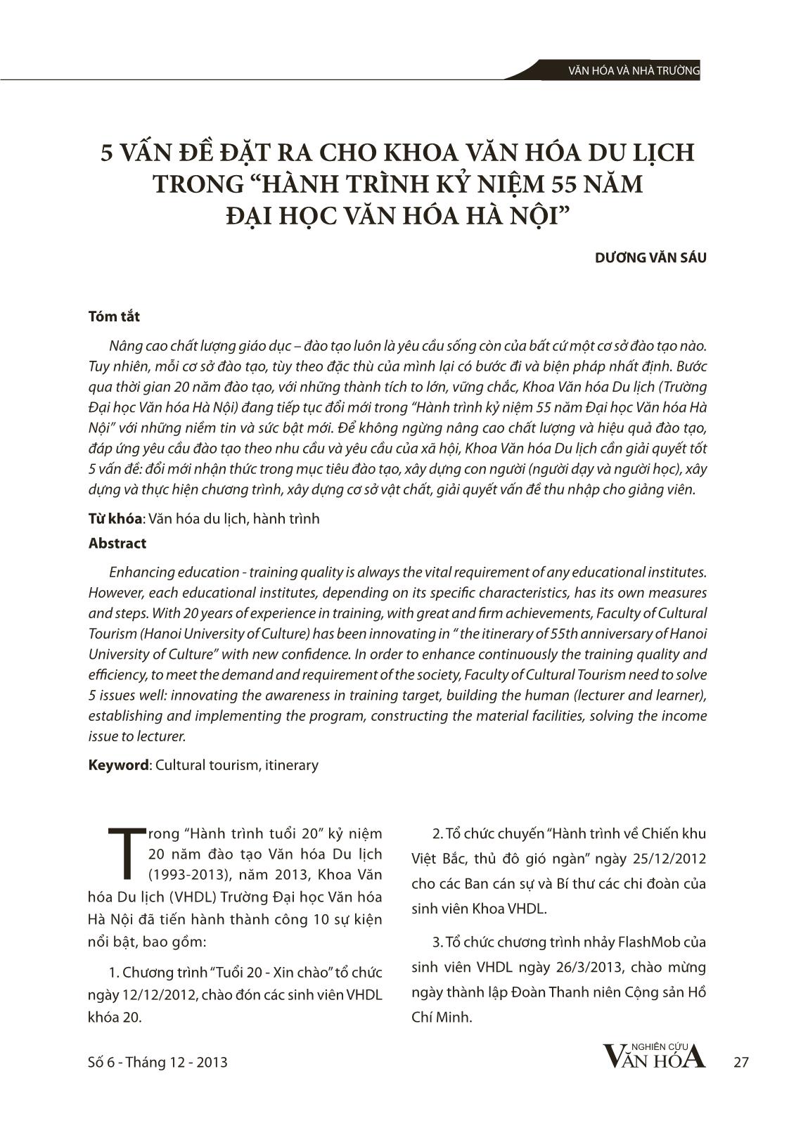 5 vấn đề đặt ra cho khoa văn hóa du lịch trong “Hành trình kỷ niệm 55 năm đại học văn hóa Hà Nội” trang 1